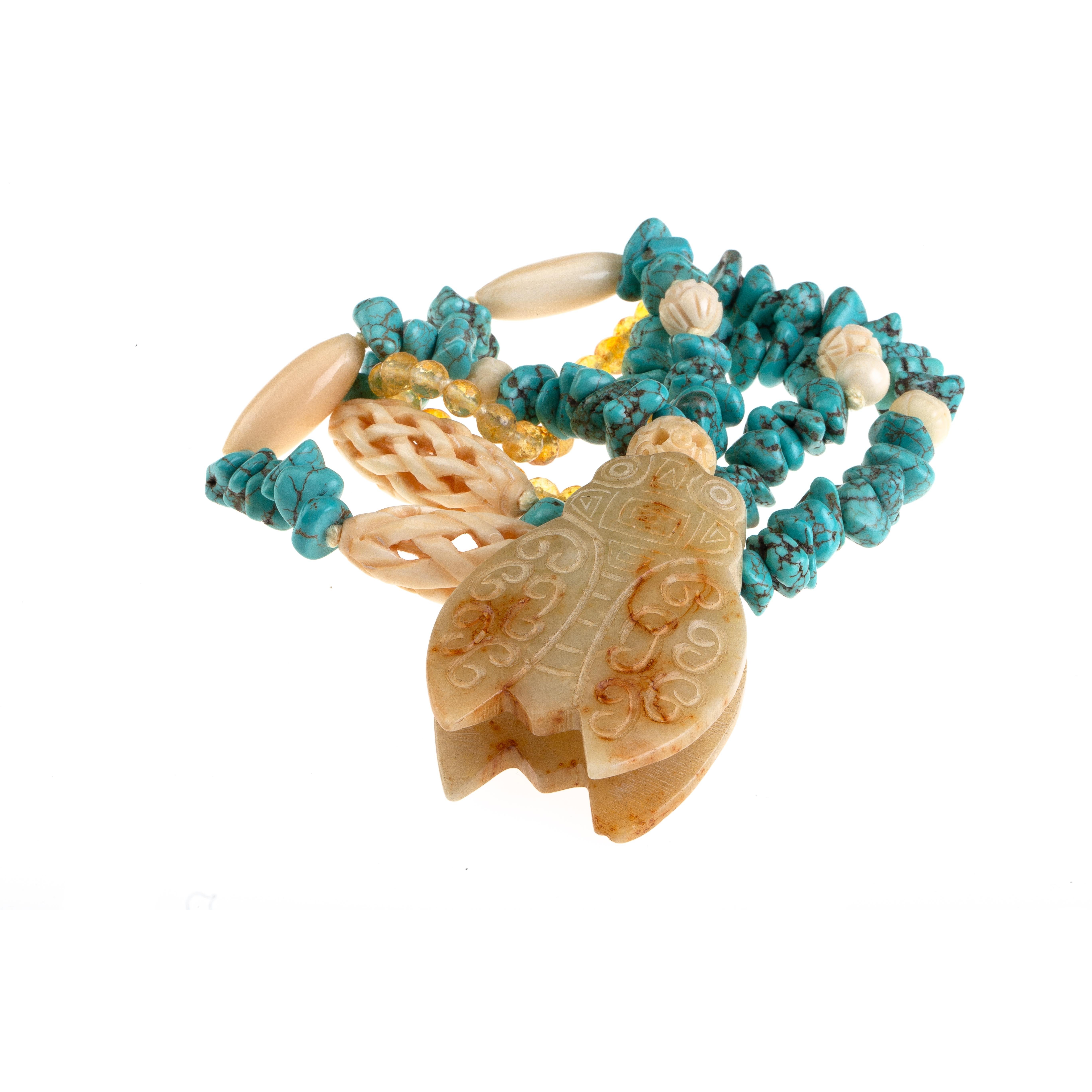 sautoir en jade chinois ancien et turquoise Neuf - En vente à Milan, IT