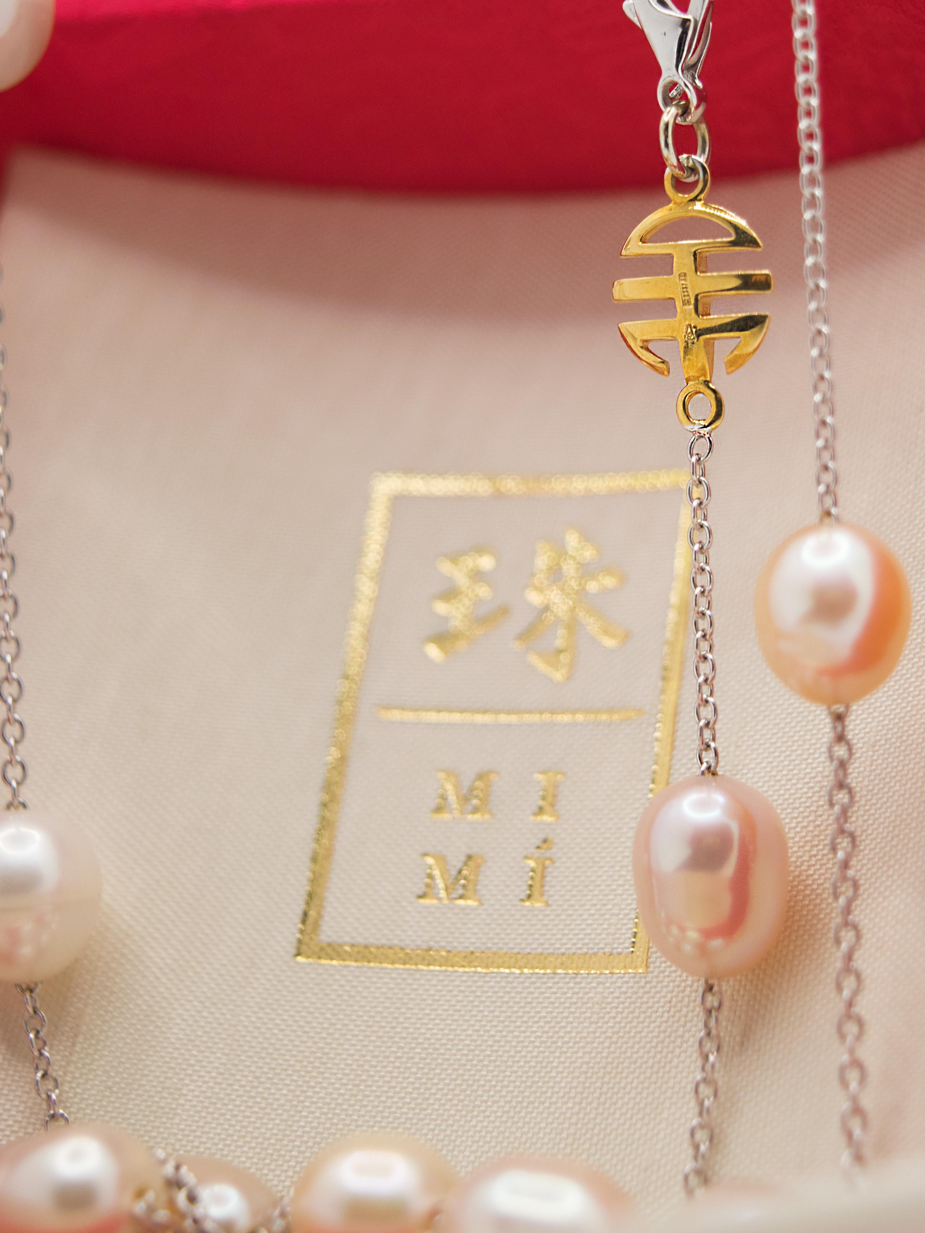 Weißgold und rosa Perlen, weiße Perlen und gelbe Perlen Lange Halskette im Zustand „Neu“ im Angebot in Cattolica, IT