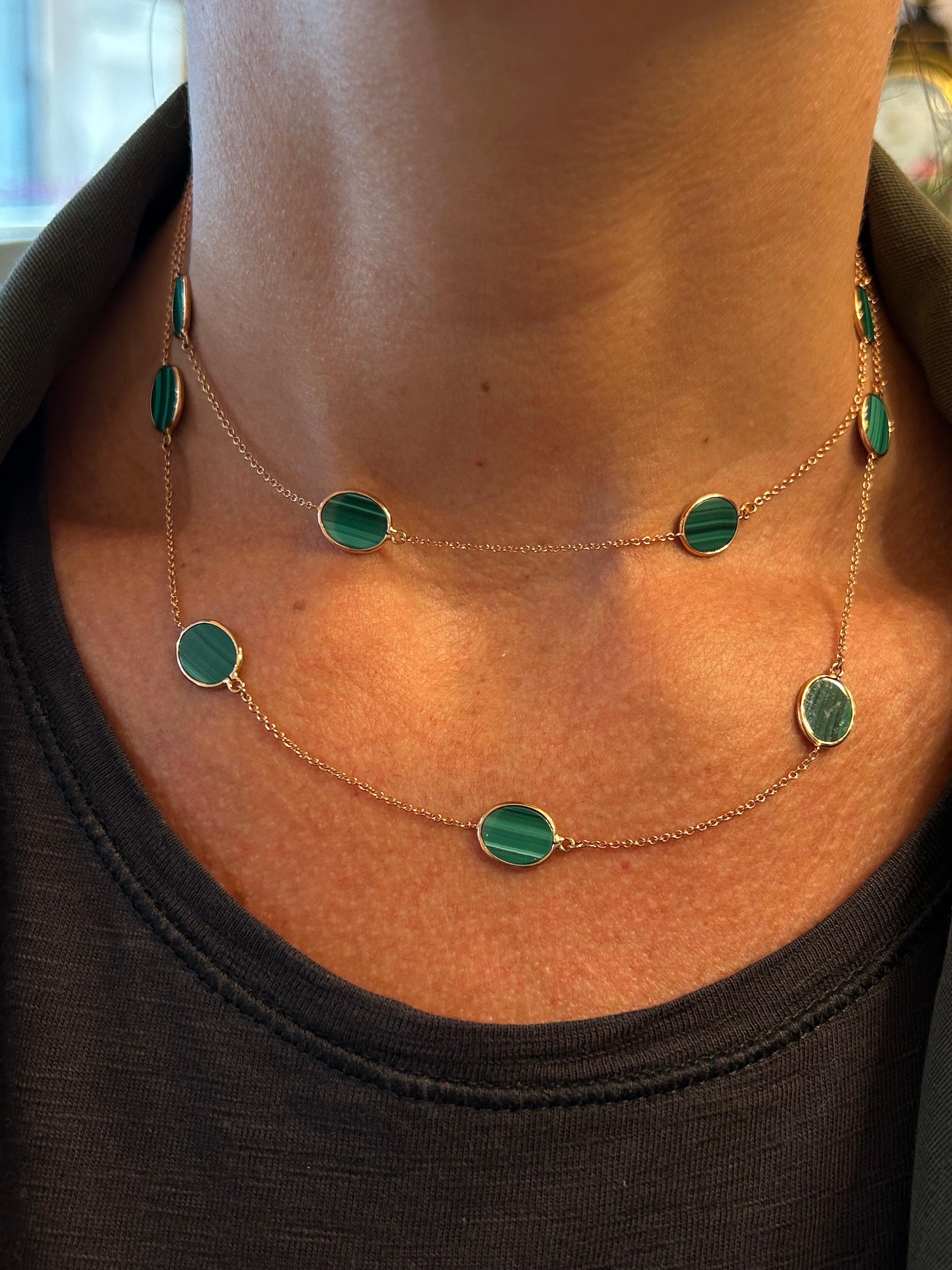 Contemporary 18 Kt Rose Gold and Malachite Long Necklace For Sale