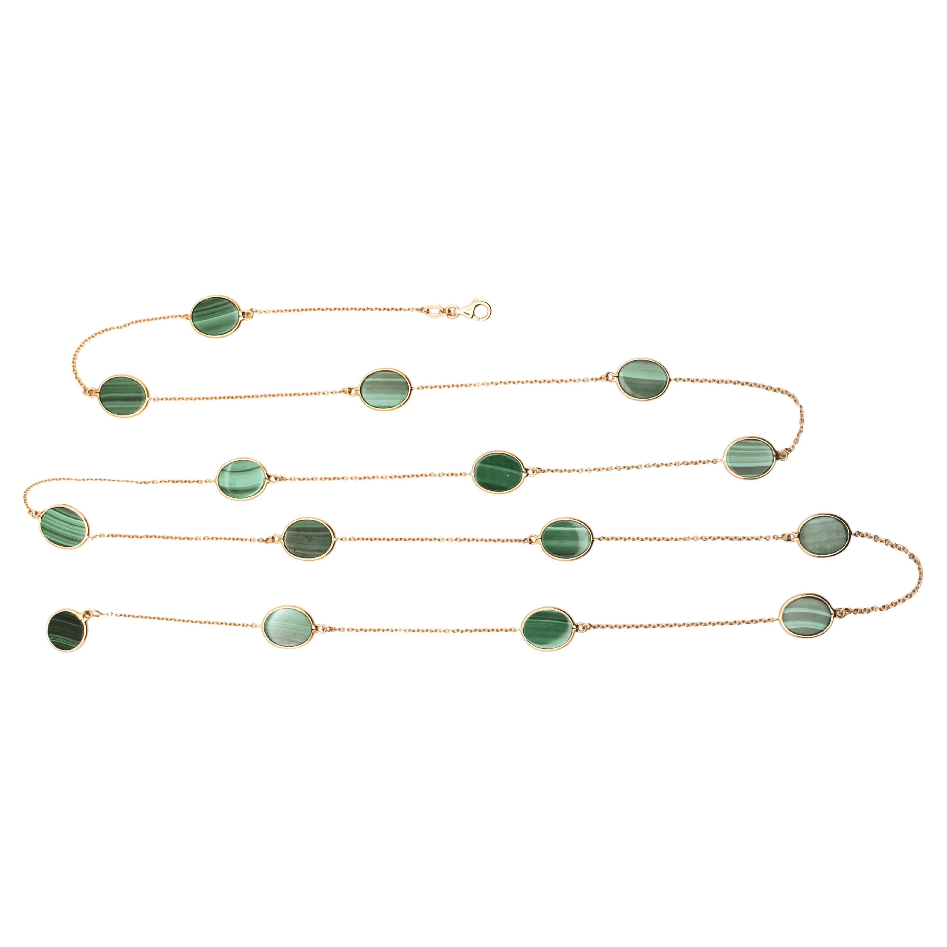 18 Kt Rose Gold and Malachite Long Necklace For Sale