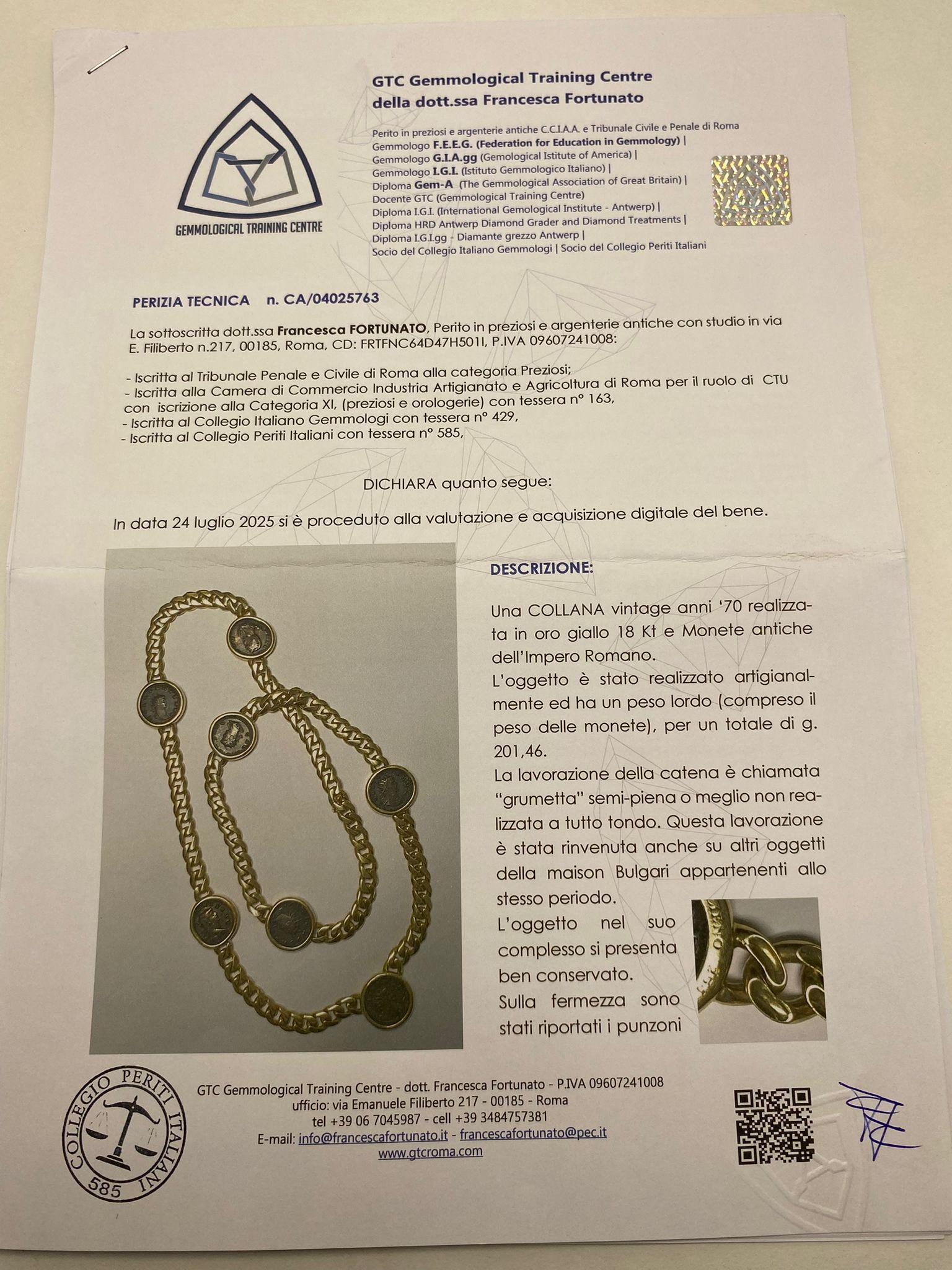 Collana Monet Bulgari Vintage in Oro 18 kt con Monete Romane Autentiche in vendita 4