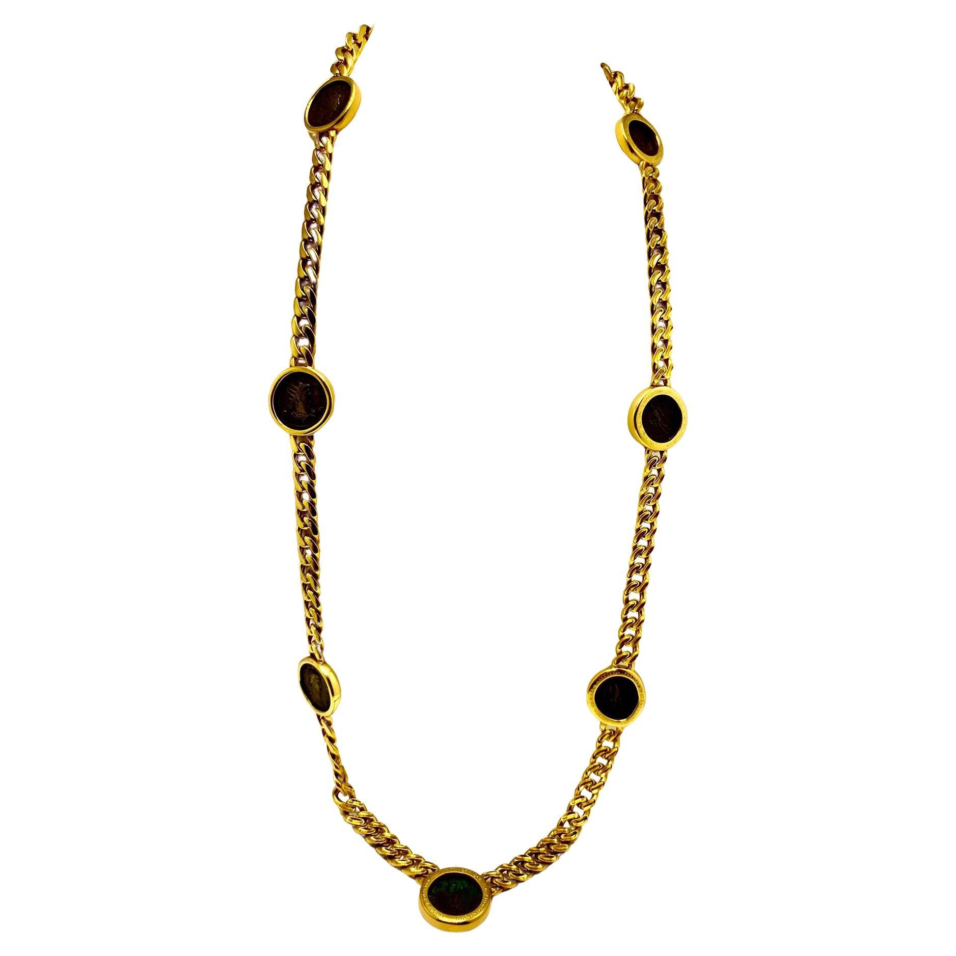 Collana Monet Bulgari Vintage in Oro 18 kt con Monete Romane Autentiche in vendita