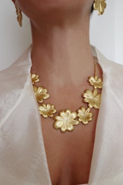 Collana fiore, argento 925 placcato in oro 18 kt, realizzato in Italia, Myosotis