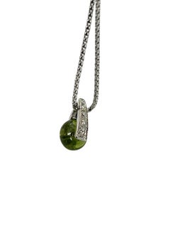 White Gold "Double Face" Necklace Brilliant and Peridot Green