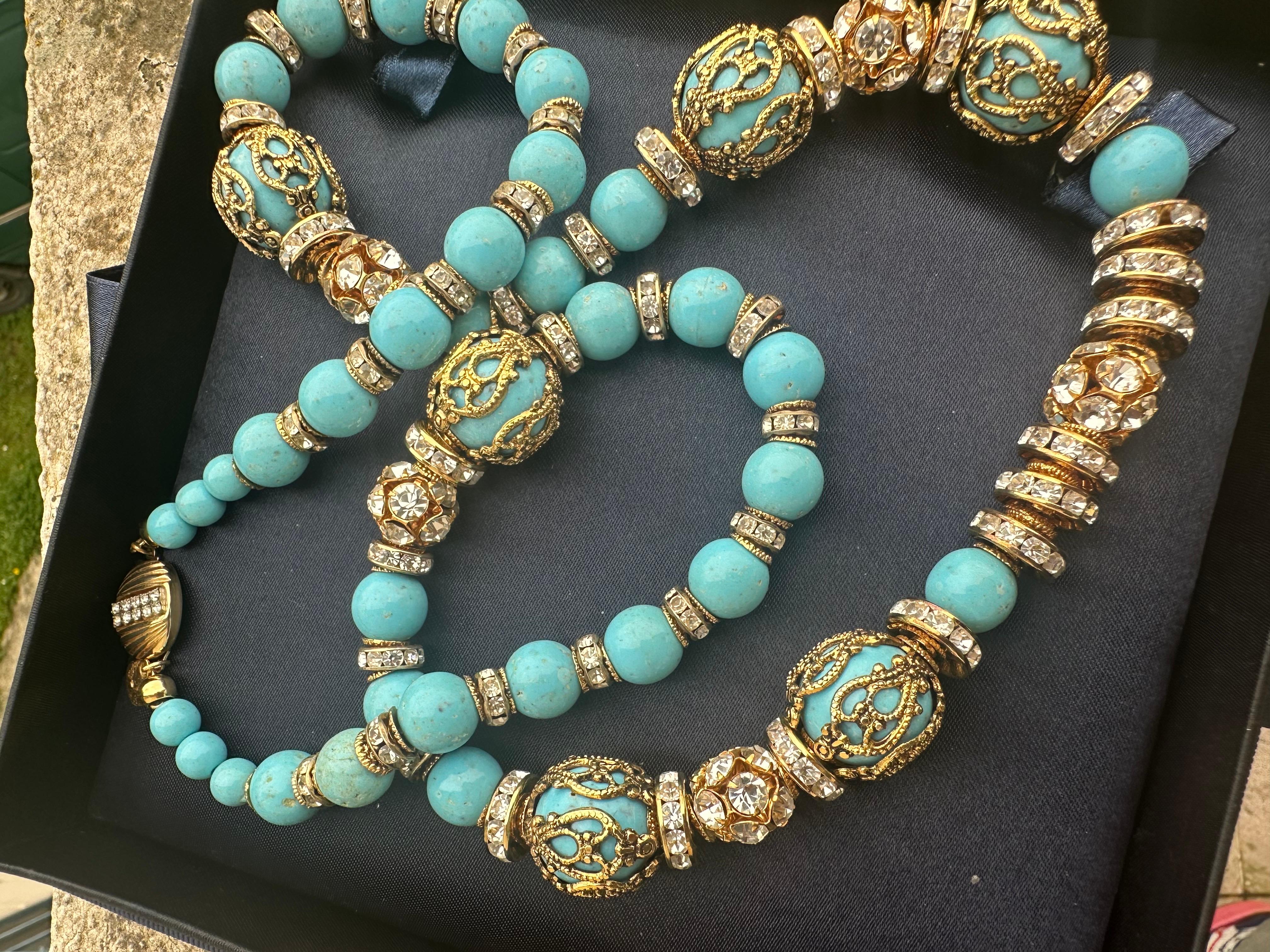 Valentino necklace with turquoise paste and crystals In Excellent Condition For Sale In Basaluzzo, IT