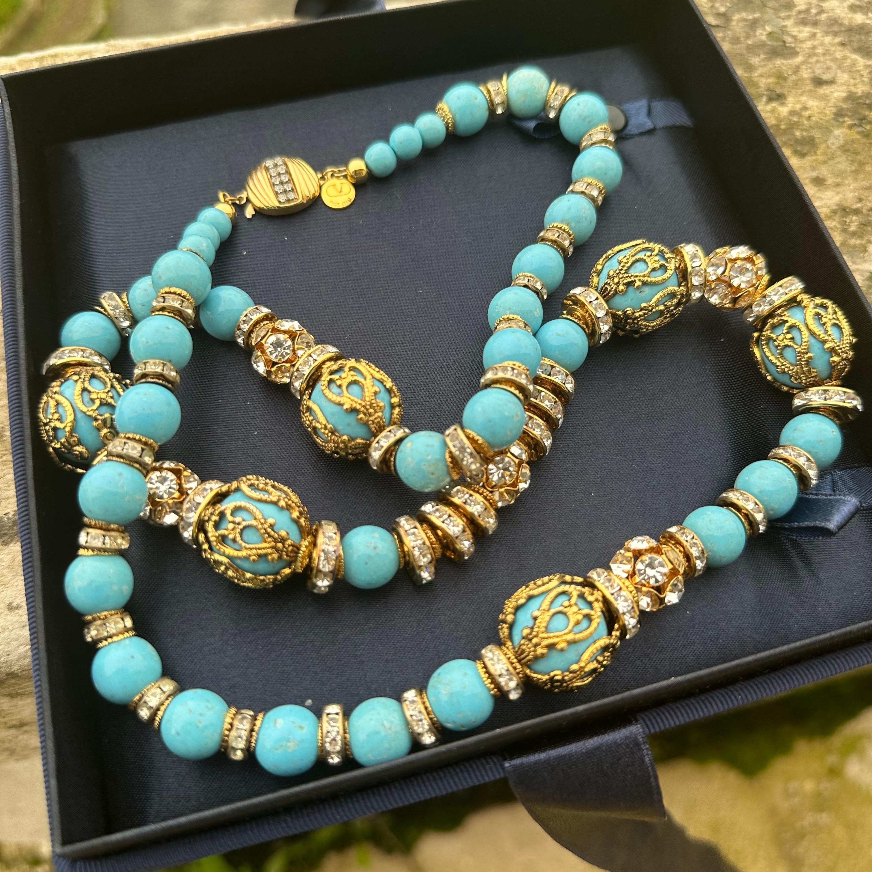 Valentino necklace with turquoise paste and crystals For Sale 4