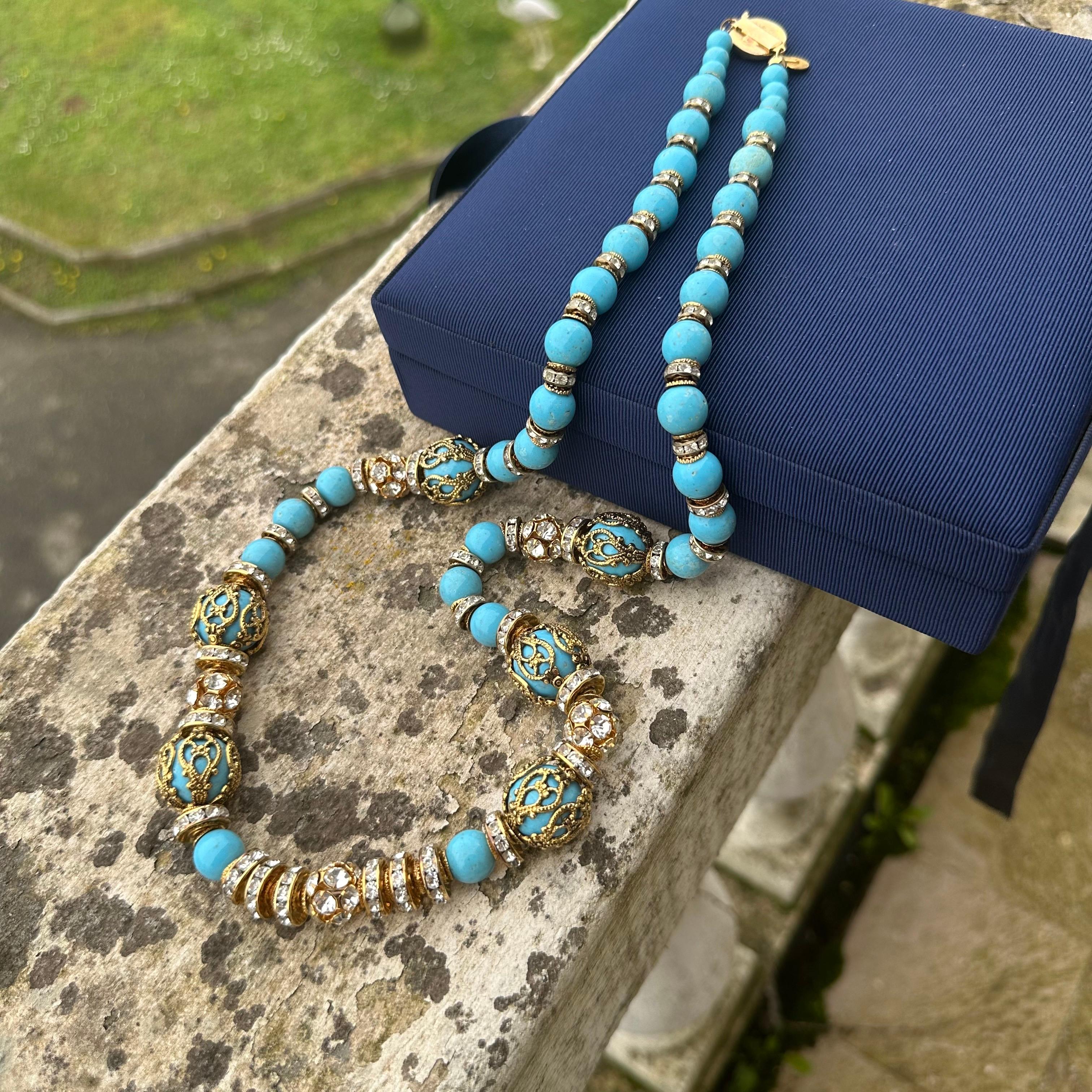 Valentino necklace with turquoise paste and crystals For Sale 5