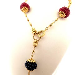 Collana Vintage Oro 18Kt Smeraldi Rubini Zaffiri Pendente Napoletana