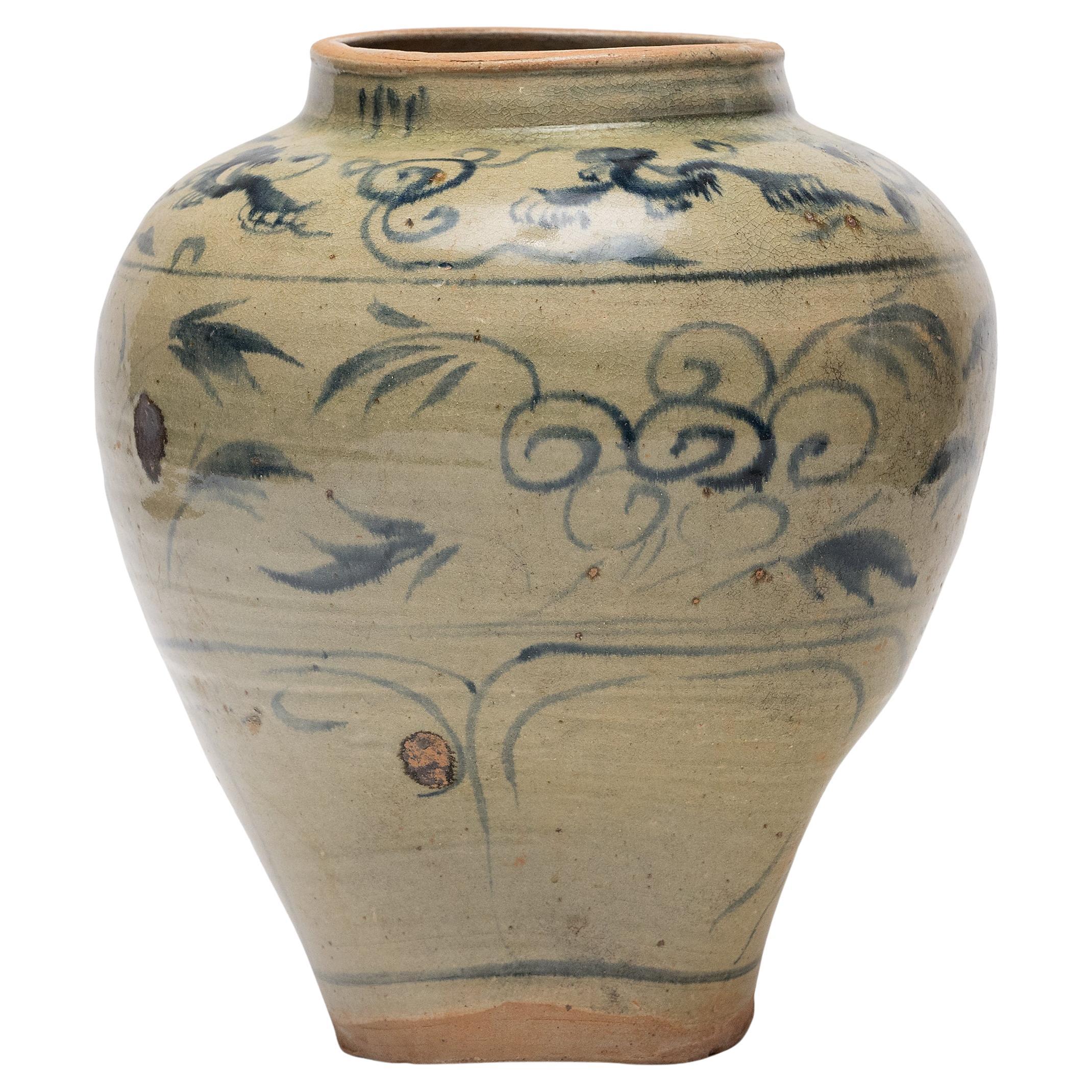 Collapsed Chinese Ming Blue & White Jar, c. 1550