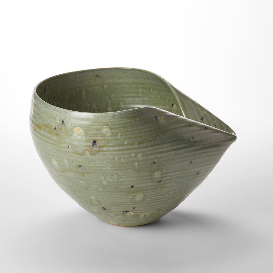 ‘Collapsed Open Form in Green No 104’ is a unique sculptural vessel by the British artist, Nicholas Arroyave-Portela.

'Crumpled Form with Cream Speckled Glaze No 129’ is a unique sculptural vessel by the British artist, Nicholas