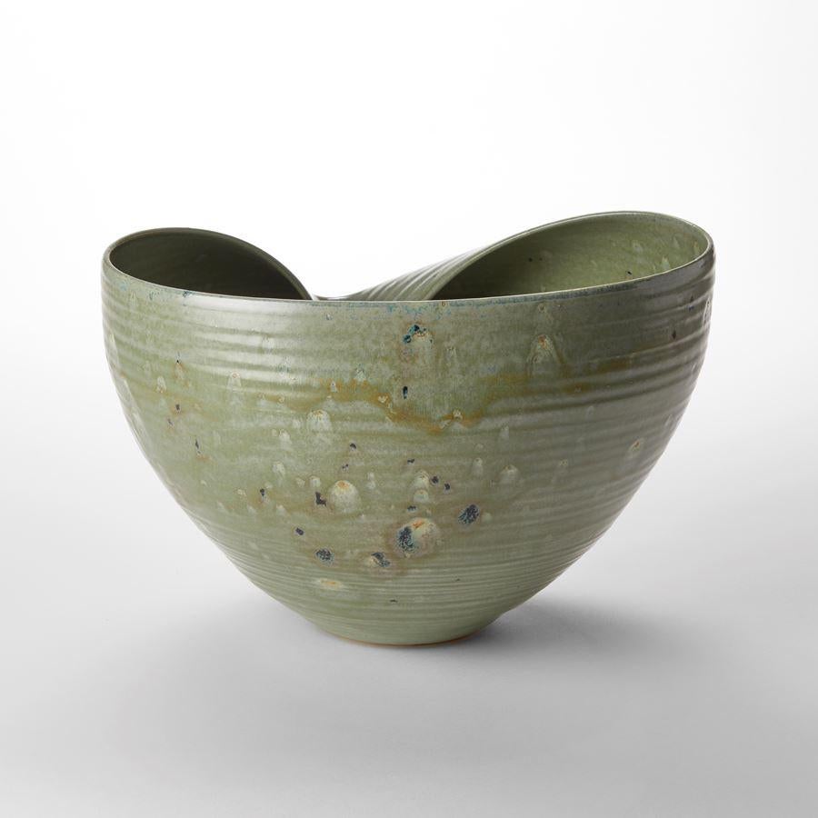 Organic Modern Collapsed Open Form in Green No 104, ceramic bowl by Nicholas Arroyave-Portela For Sale