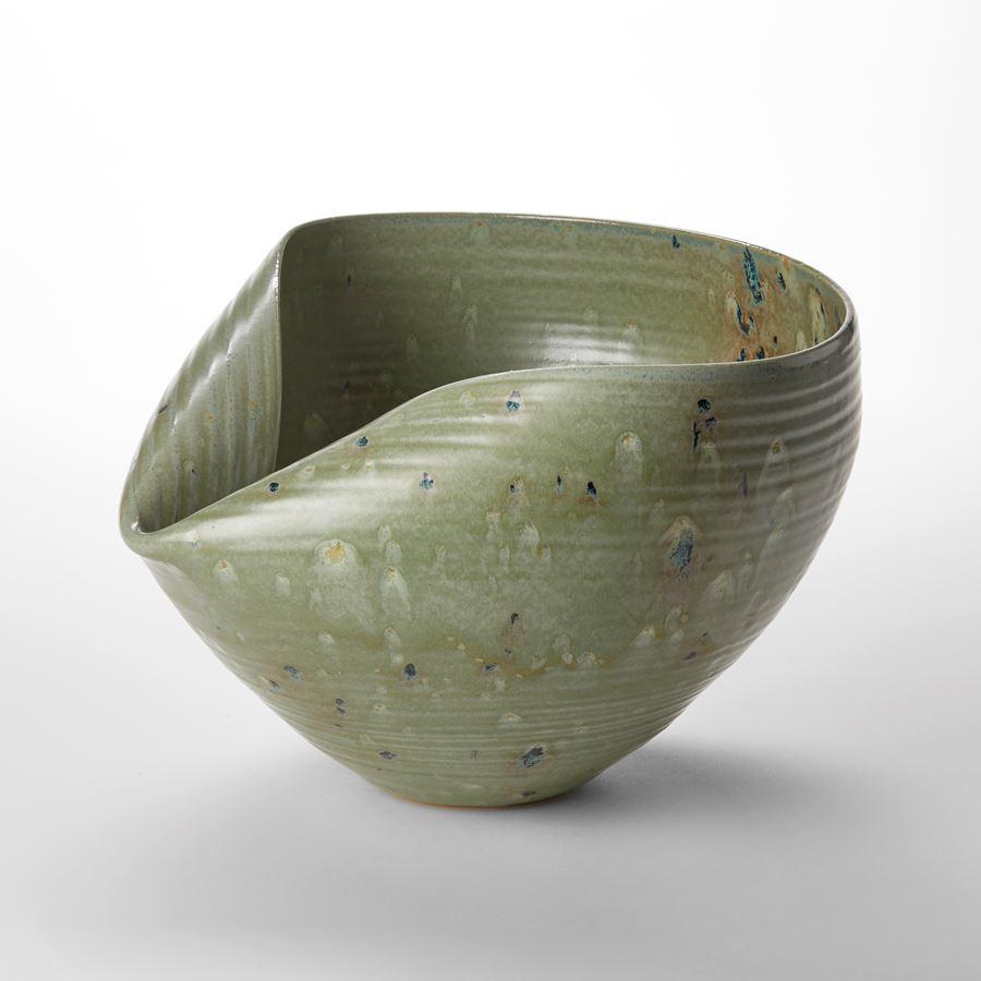 Spanish Collapsed Open Form in Green No 104, ceramic bowl by Nicholas Arroyave-Portela For Sale
