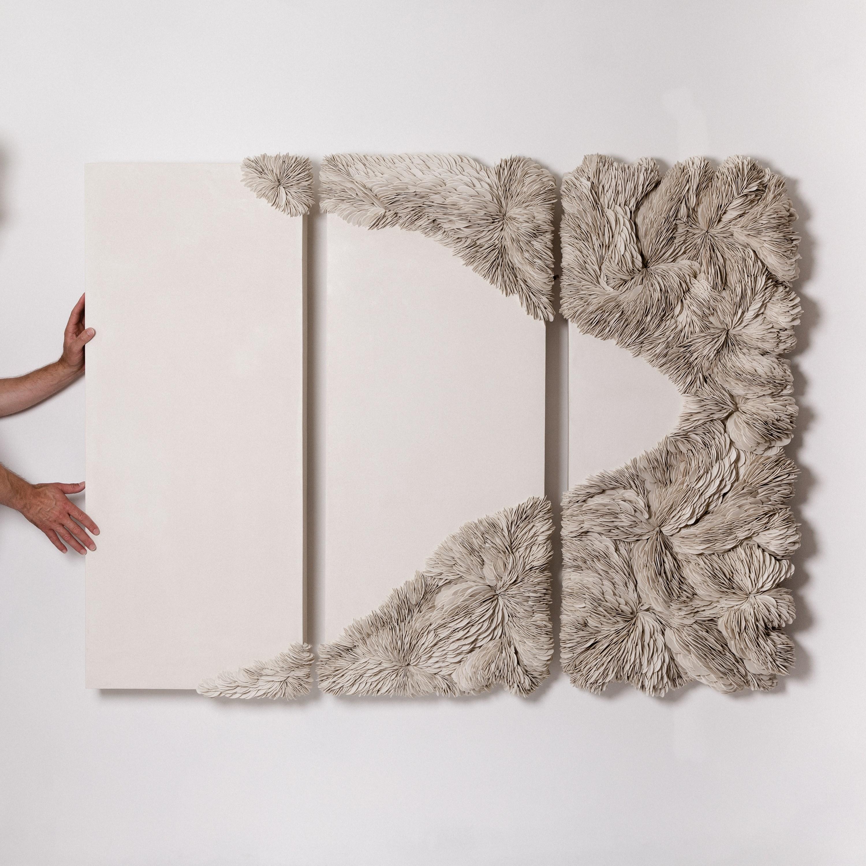 British Collapsed Triptych in Sand, porcelain & plaster wall artwork by Olivia Walker For Sale