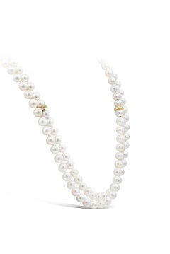 Roman Malakov 1.00 Carats Total Round Cut Diamond & Pearl Collapsible Necklace