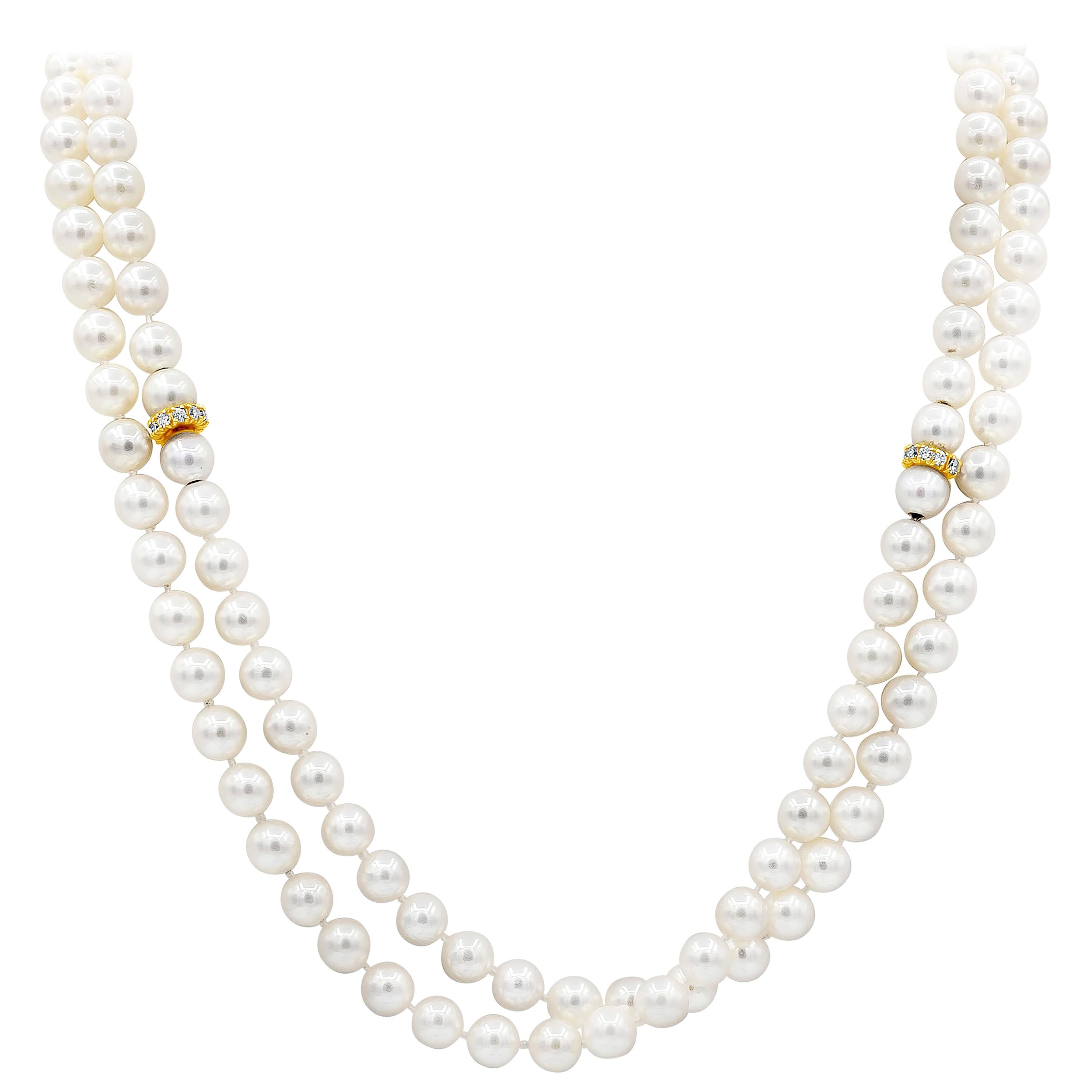 Roman Malakov 1 Carats Total Diamond & Pearl Collapsible Multi-Strand Necklace For Sale