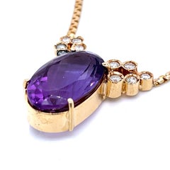 Collar Necklace 8.00 Carat Oval Amethyst and Diamond Bezel in 14K Gold
