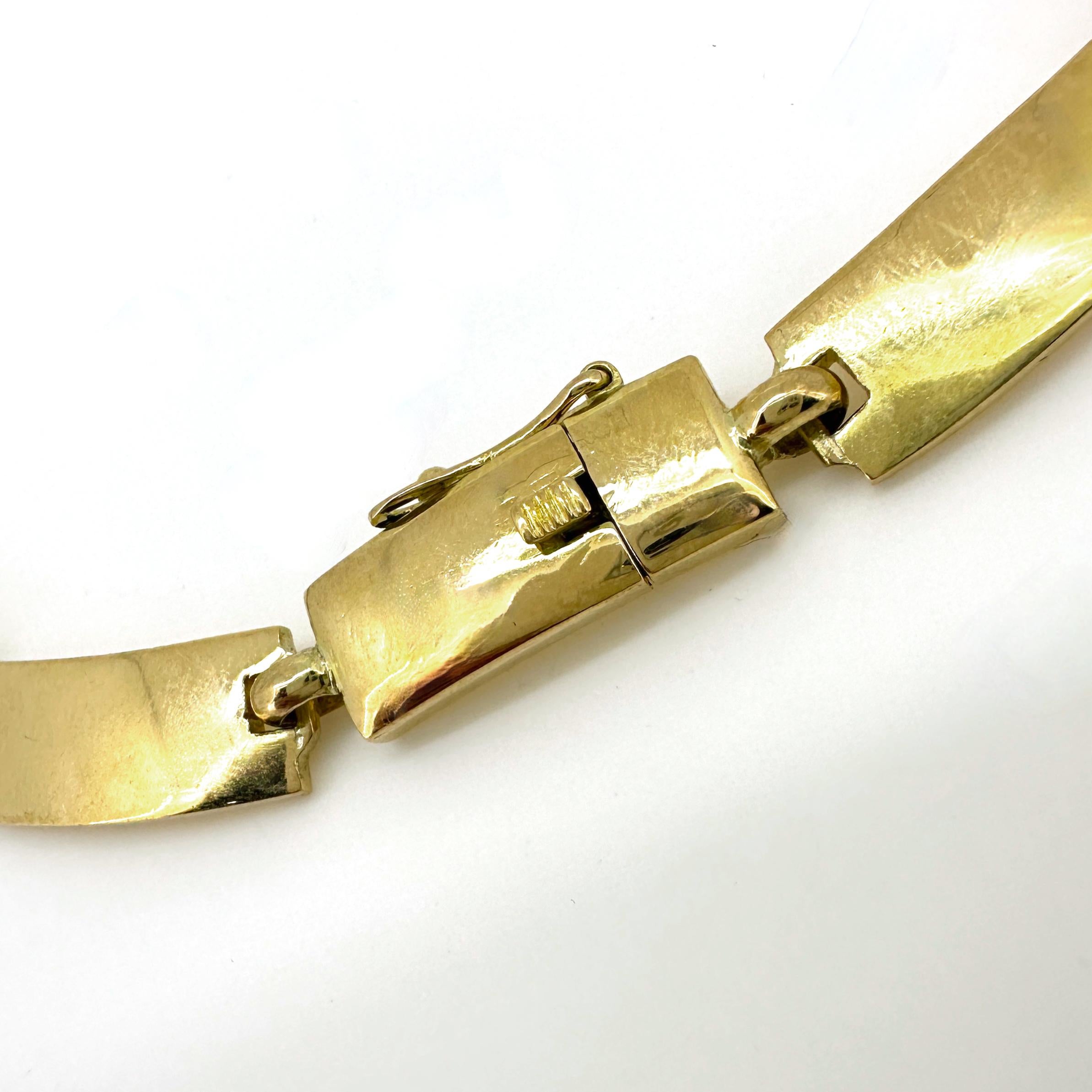 Collar Necklace of 18K Gold Openwork Plaque Links Set w Diamonds & 