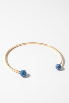 Halskette im Collar-Torque-Stil, Choker, blau emailliert, Diamantkugeln, himmlisch