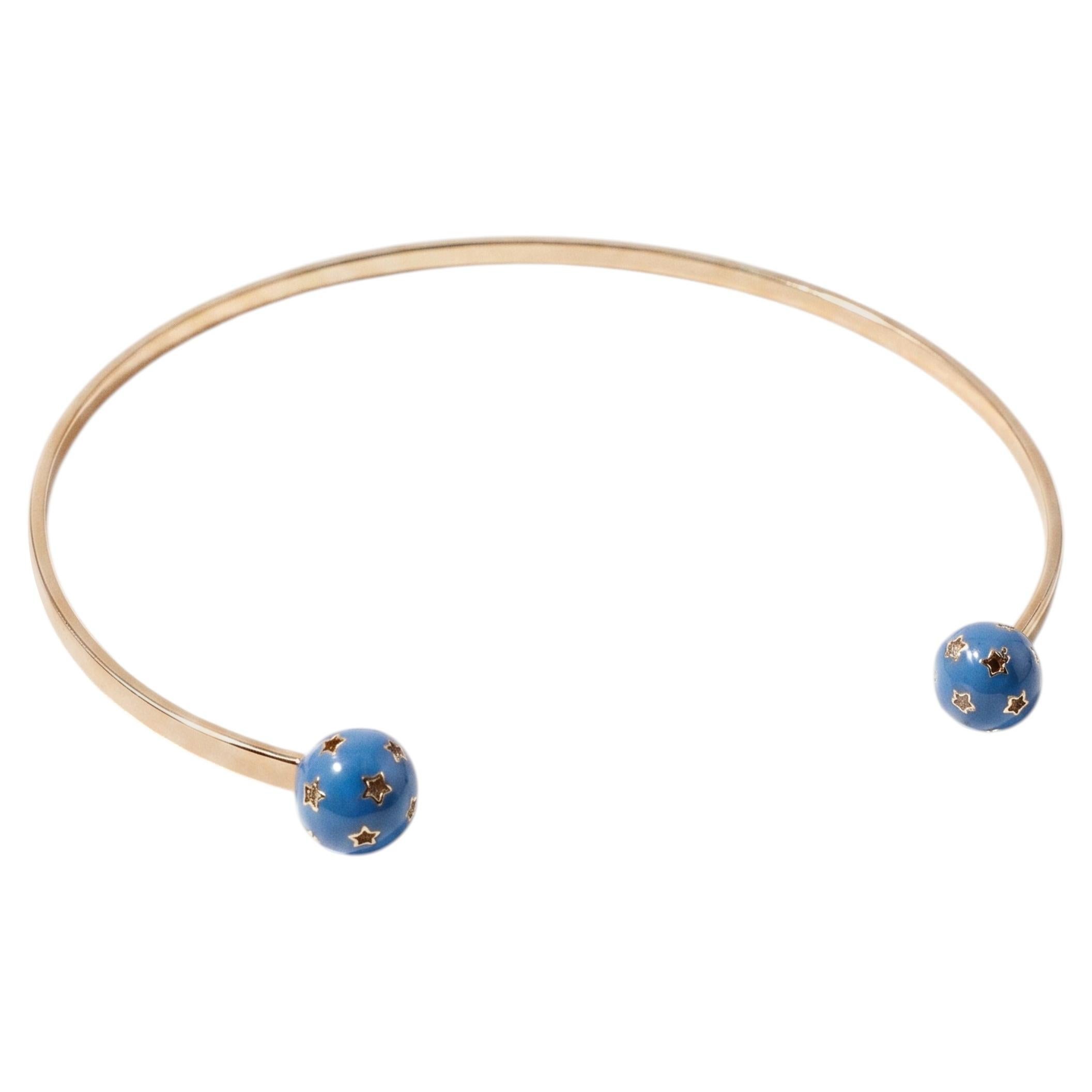 Gold Open Cuff Celestial Starburst Medallion Blue Enamel Torque Collar