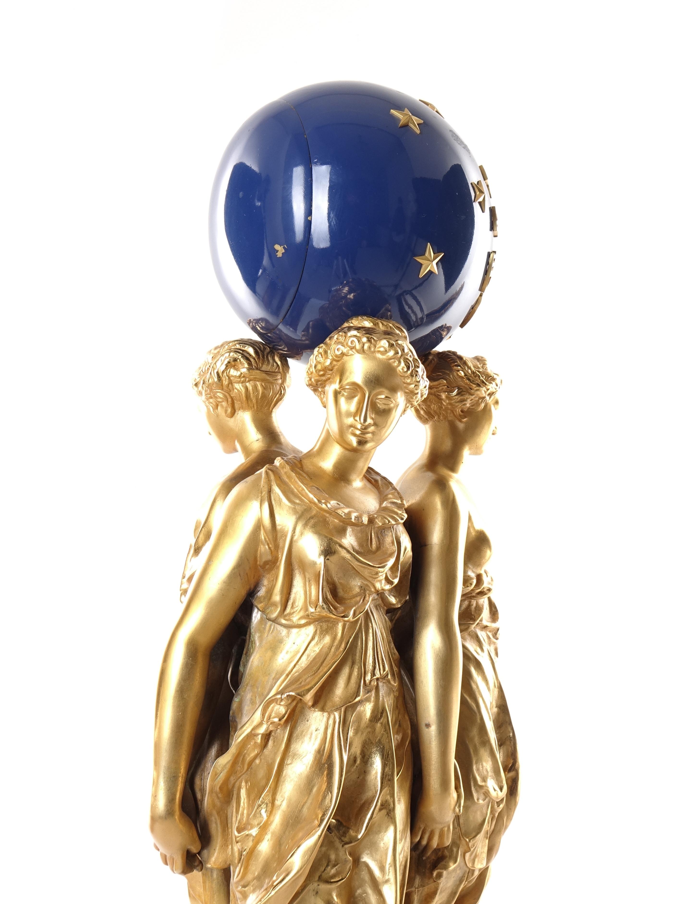 Collas Achille for Ferdinand Barbedienne, Gilt Bronze Clock, Three Graces Sculp 2