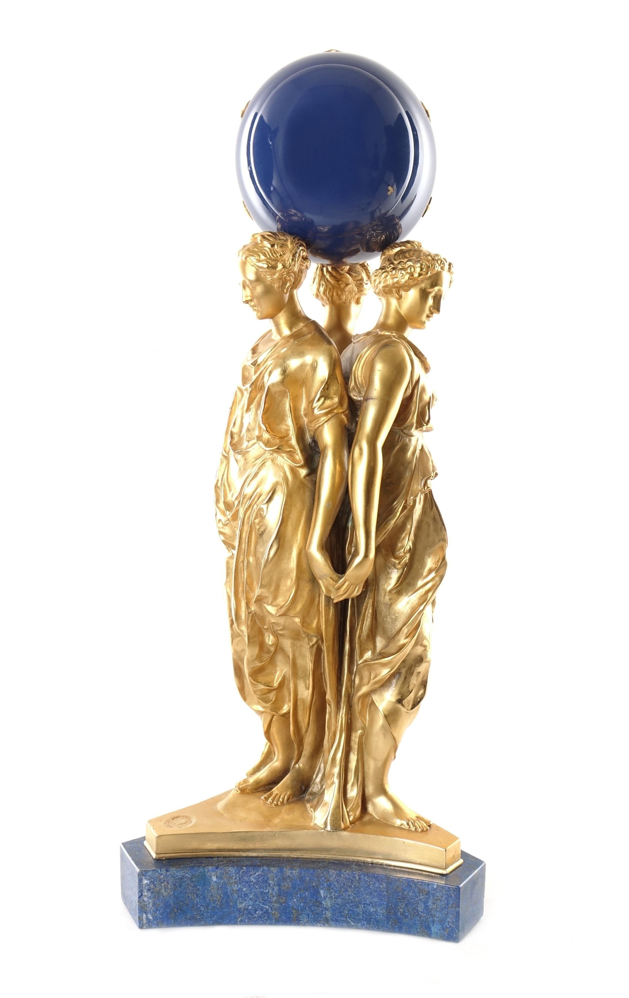 Collas Achille for Ferdinand Barbedienne, Gilt Bronze Clock, Three Graces Sculp 4