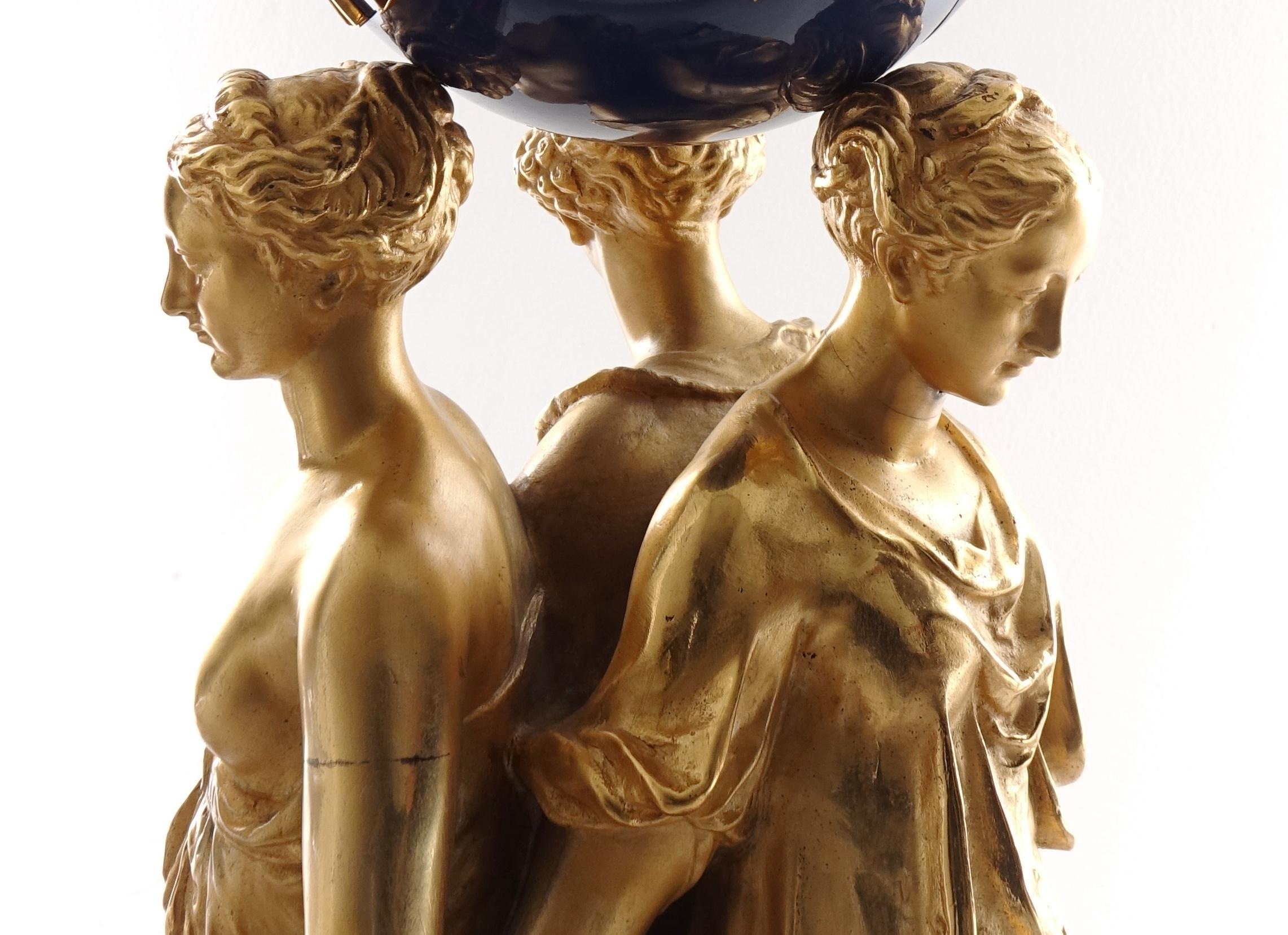Collas Achille for Ferdinand Barbedienne, Gilt Bronze Clock, Three Graces Sculp 11