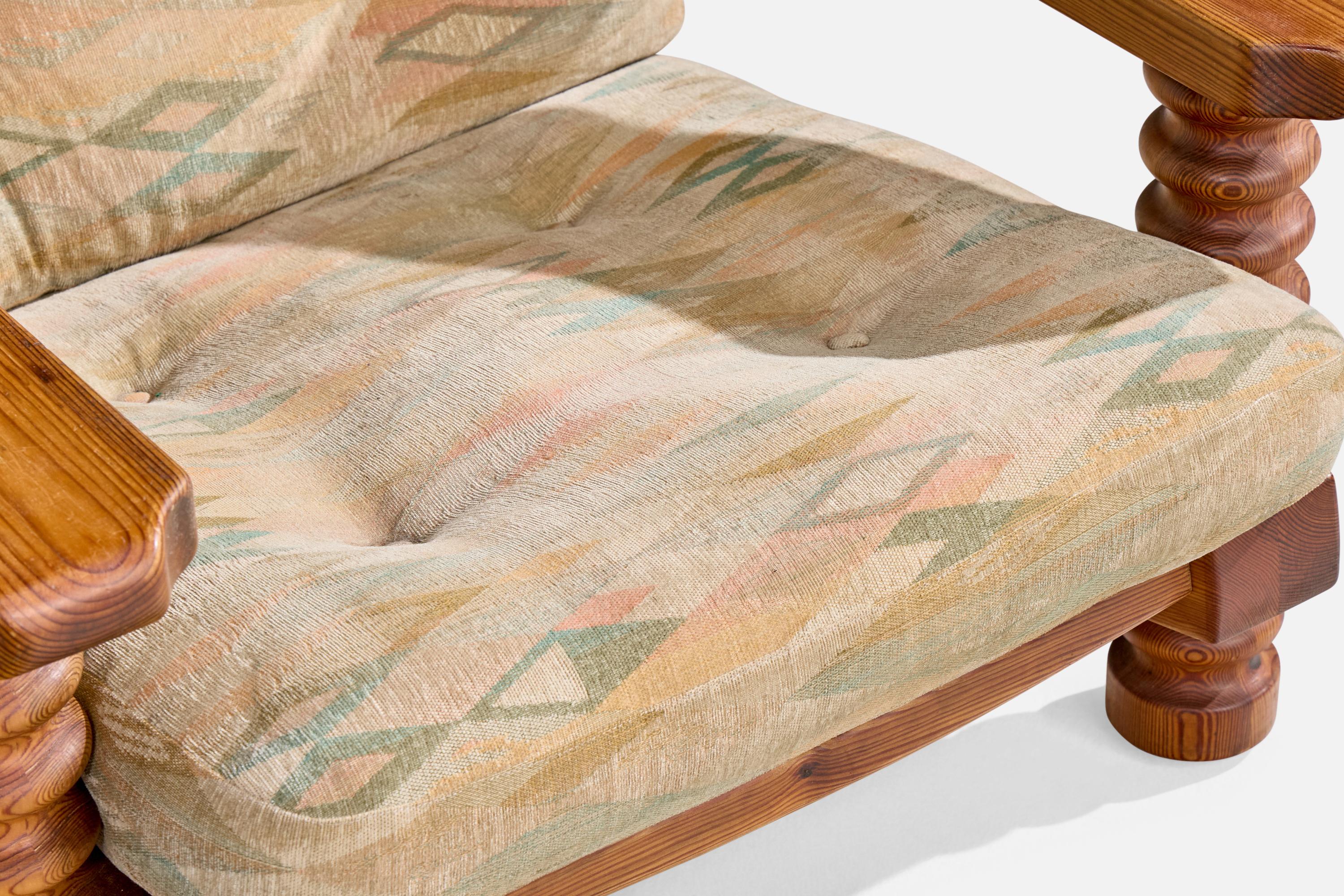 Collden, Lounge Chairs, Pine, Fabric, Sweden, 1970s For Sale 5