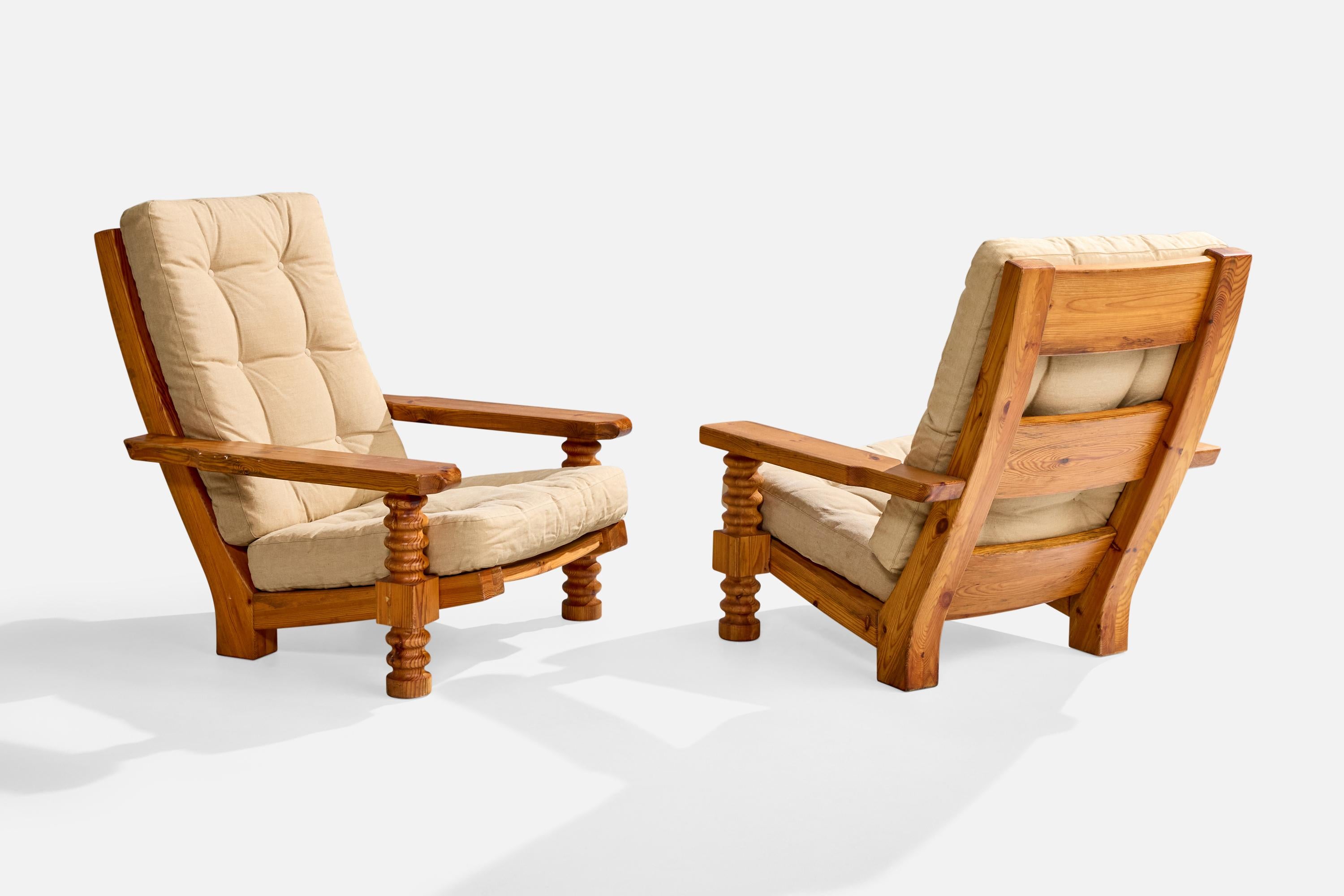 Mid-Century Modern Chaises longues Collden, pin, tissu, Suède, 1970 en vente