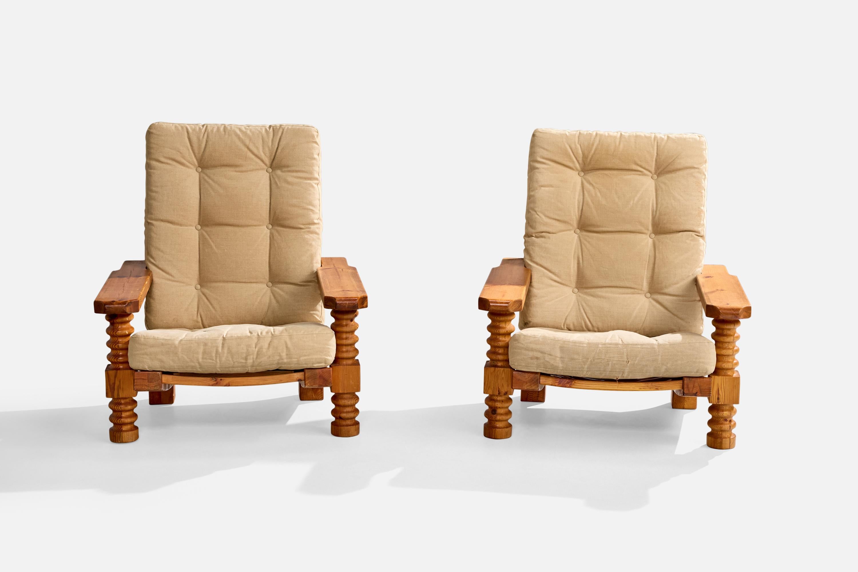 Suédois Chaises longues Collden, pin, tissu, Suède, 1970 en vente