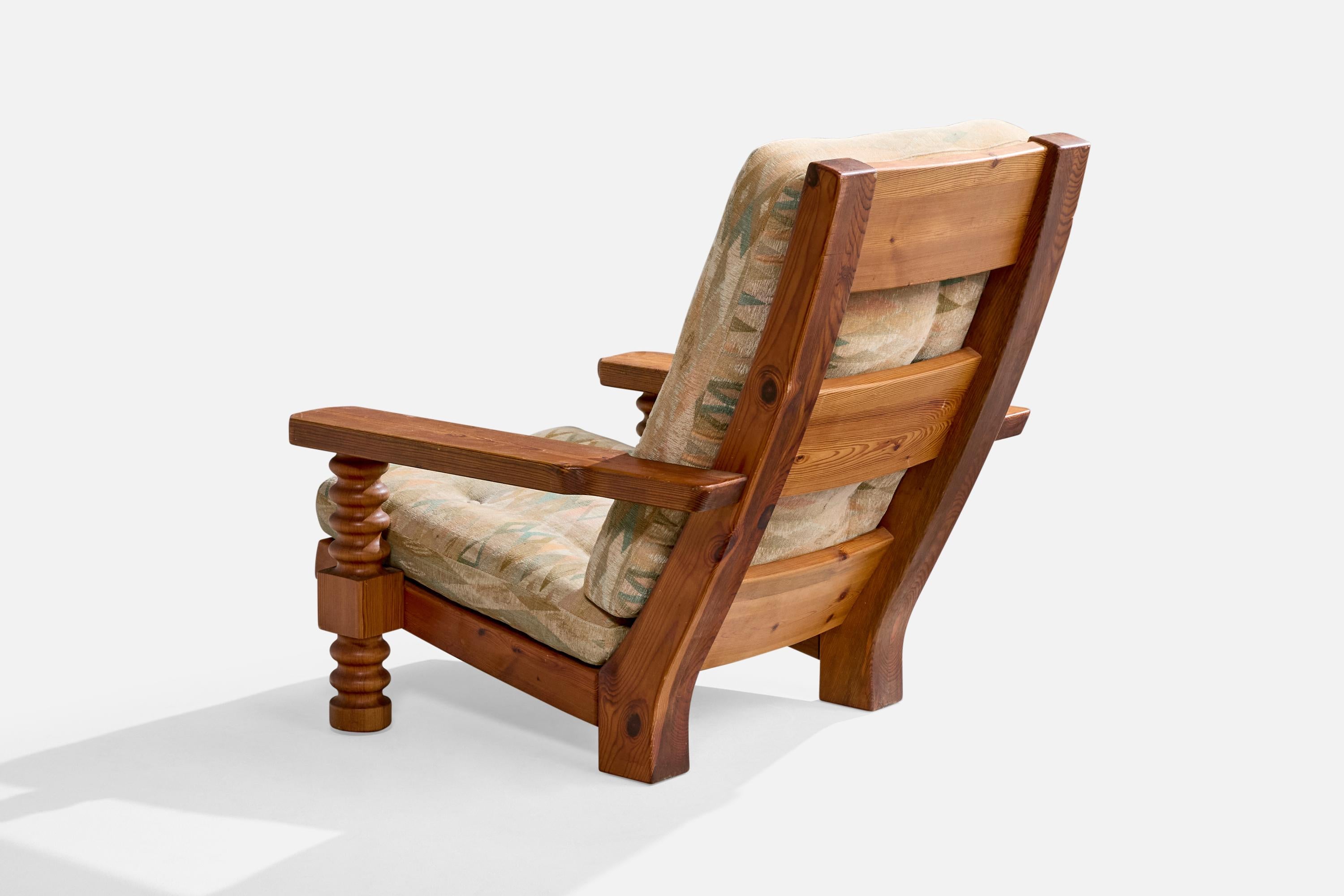 Late 20th Century Collden, Lounge Chairs, Pine, Fabric, Sweden, 1970s For Sale