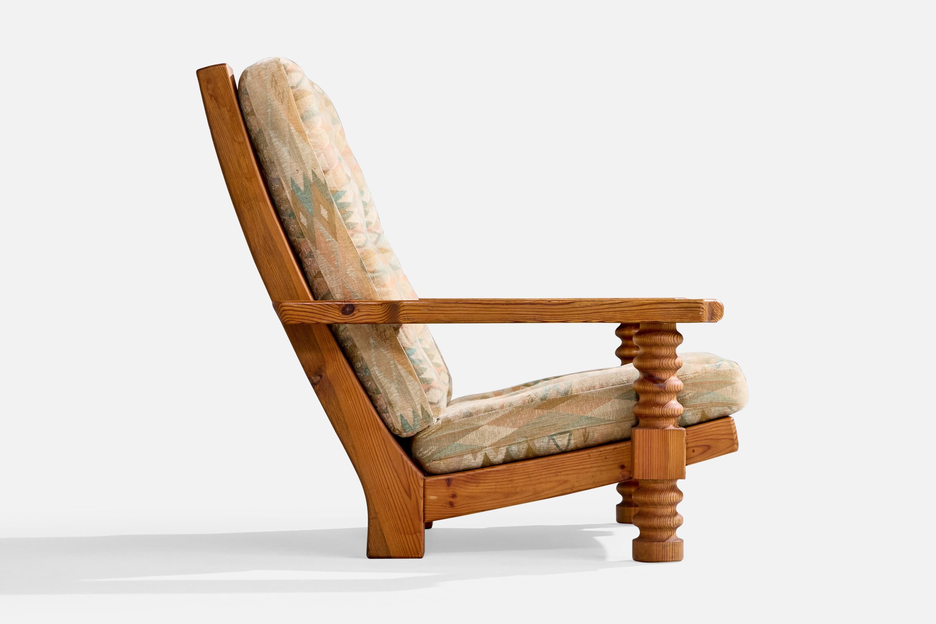 Collden, Lounge Chairs, Pine, Fabric, Sweden, 1970s For Sale 1