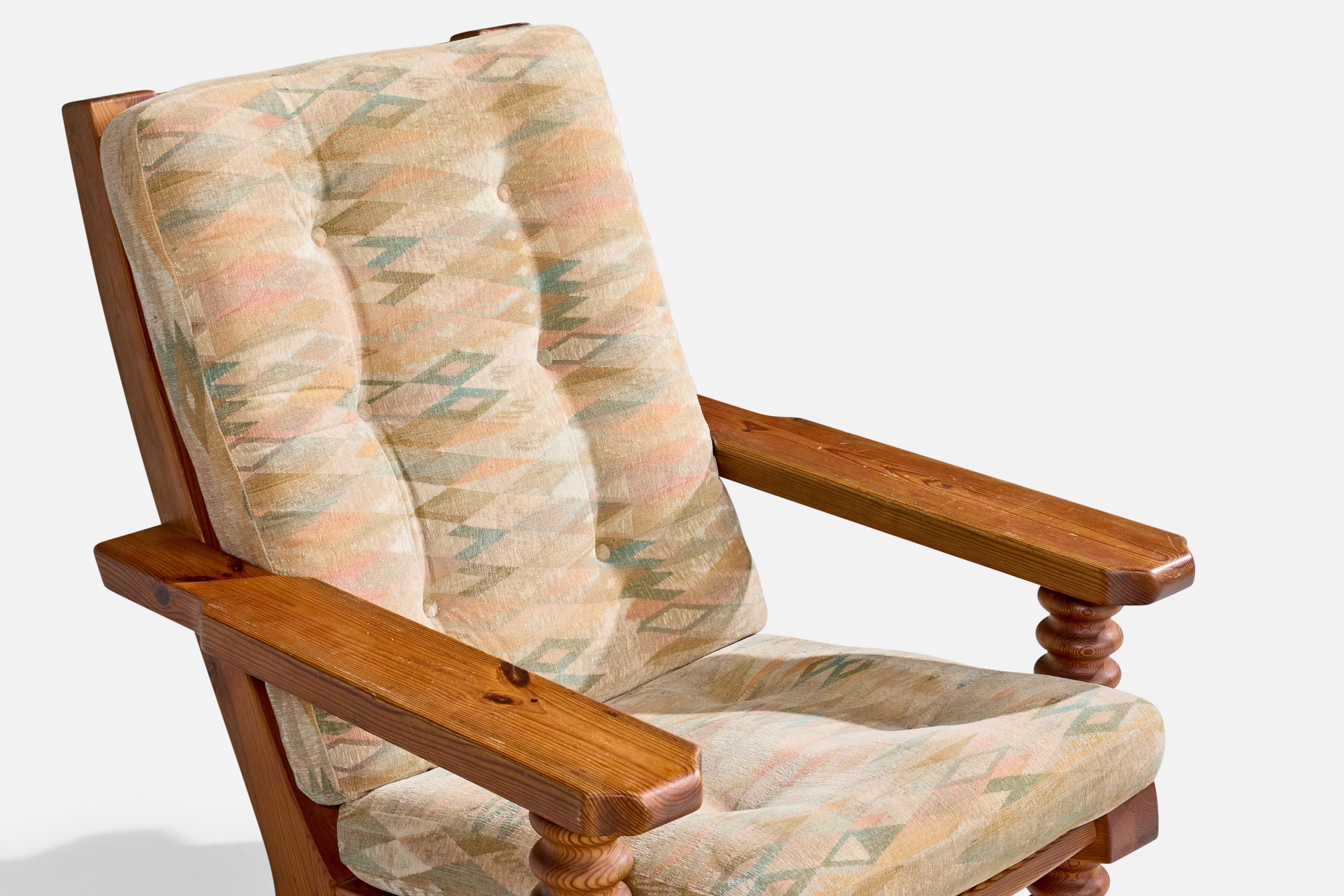 Collden, Lounge Chairs, Pine, Fabric, Sweden, 1970s For Sale 2