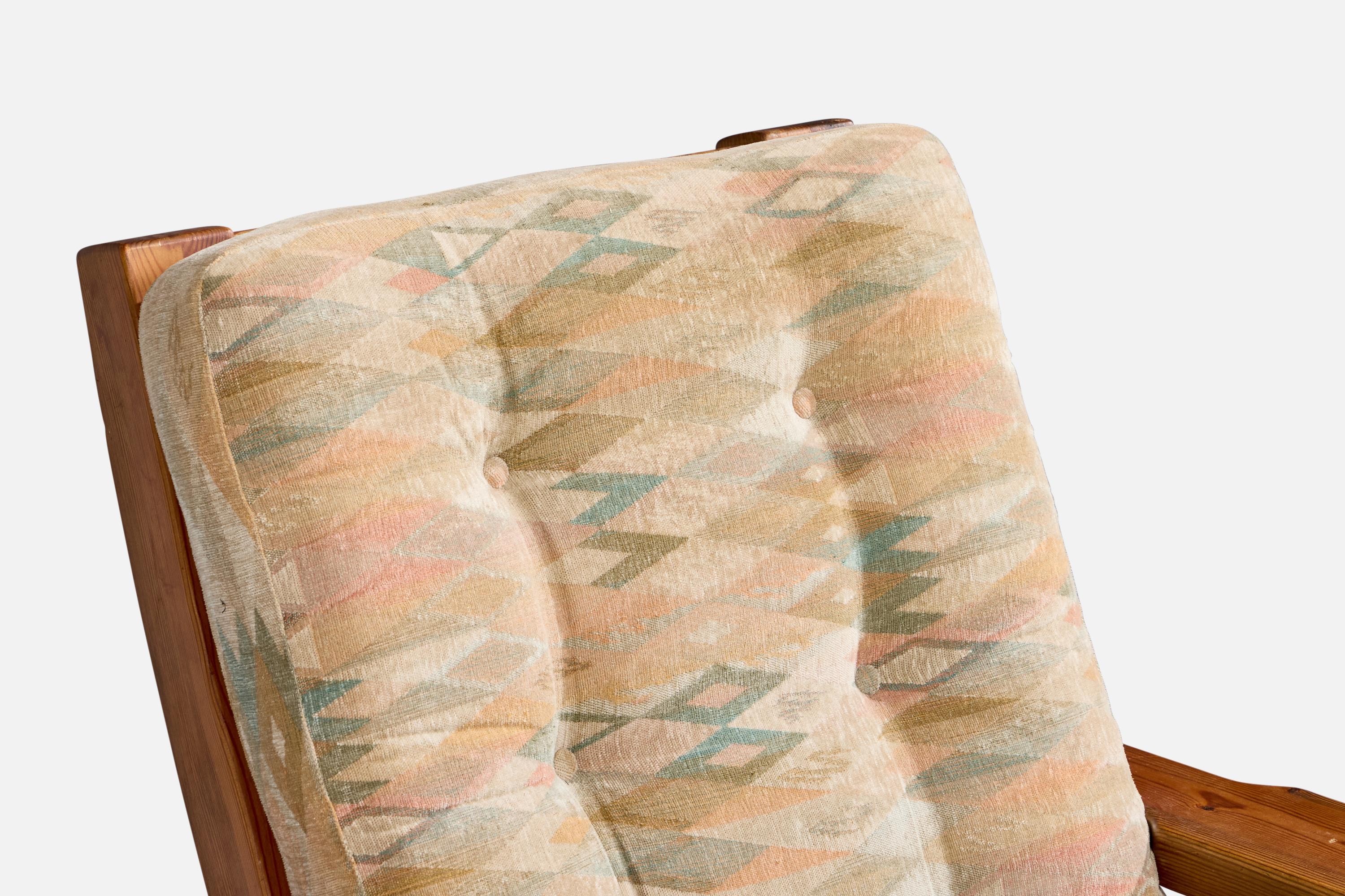 Collden, Lounge Chairs, Pine, Fabric, Sweden, 1970s For Sale 3