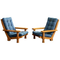 Collden, Lounge Chairs, Pine, Fabric, Sweden, 1970s