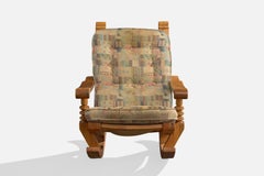 Collden, Rocking Lounge Chair, Pine, Fabric, Sweden, 1970s