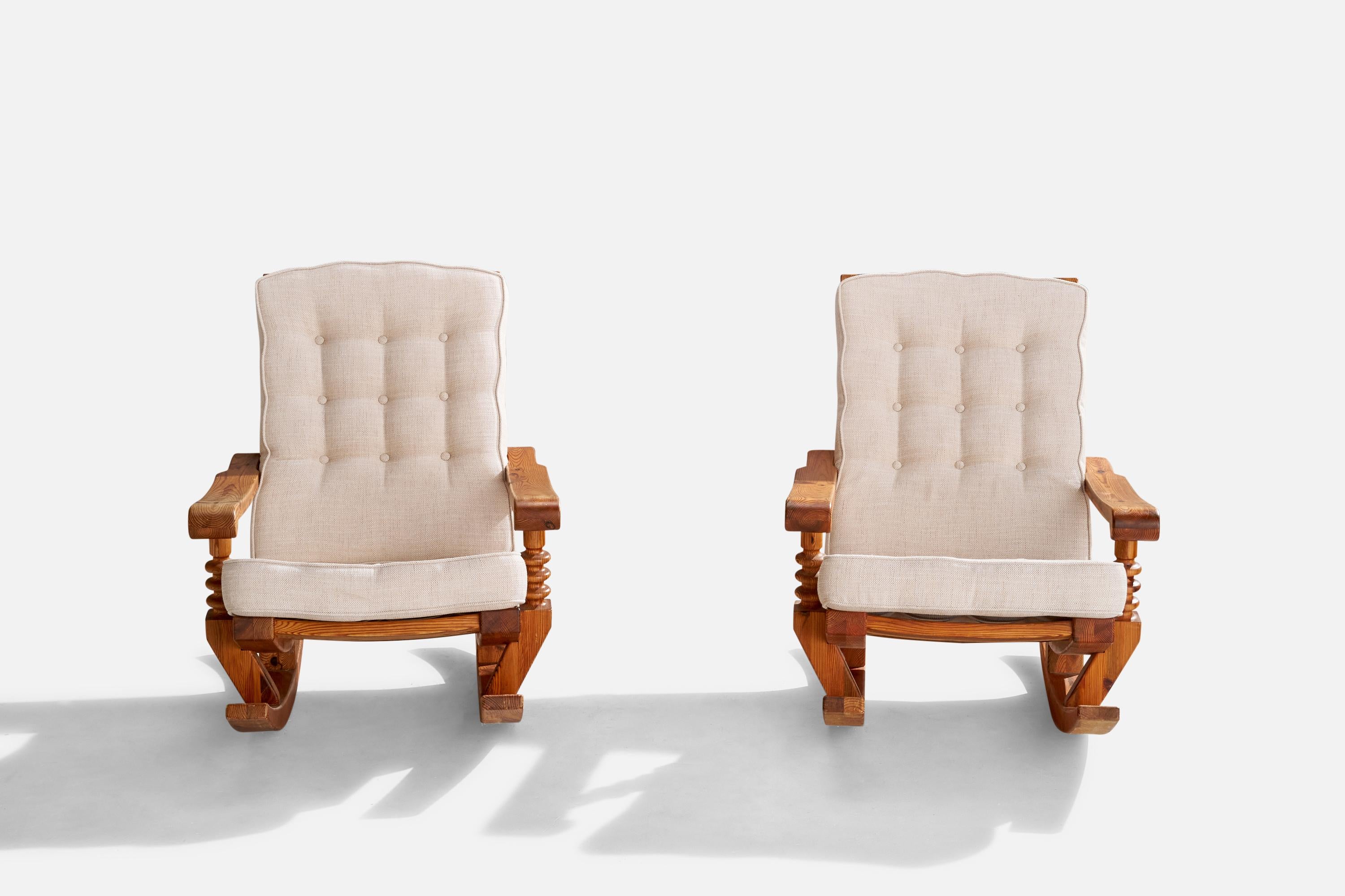Chaises longues à bascule Collden, pin, tissu, Suède, 1970 Bon état - En vente à High Point, NC
