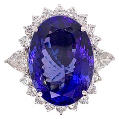 Bague cocktail de soirée à collectionner en tanzanite et diamants de 50 carats