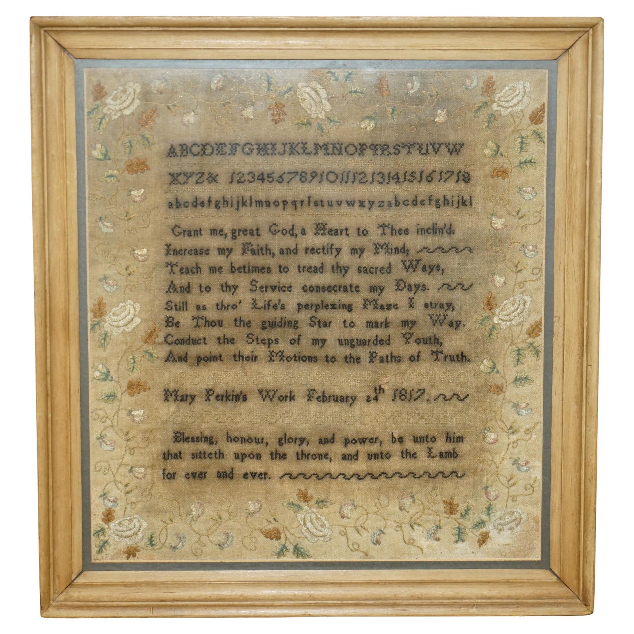 COLLECTABLE ANTiQUE ANTIQUE 1817 MARY PERKINS GEORGE III NEEDLEWORK SAMPLER