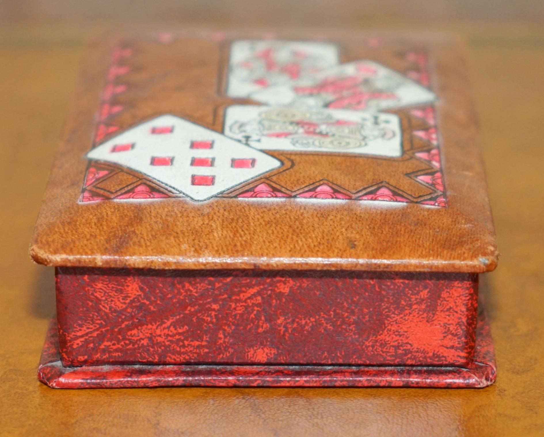 Napoleon III COLLECTABLE ANTiQUE FRENCH NAPOLEON III LEATHER & HAND PAINTED CARD GAMES CASE For Sale