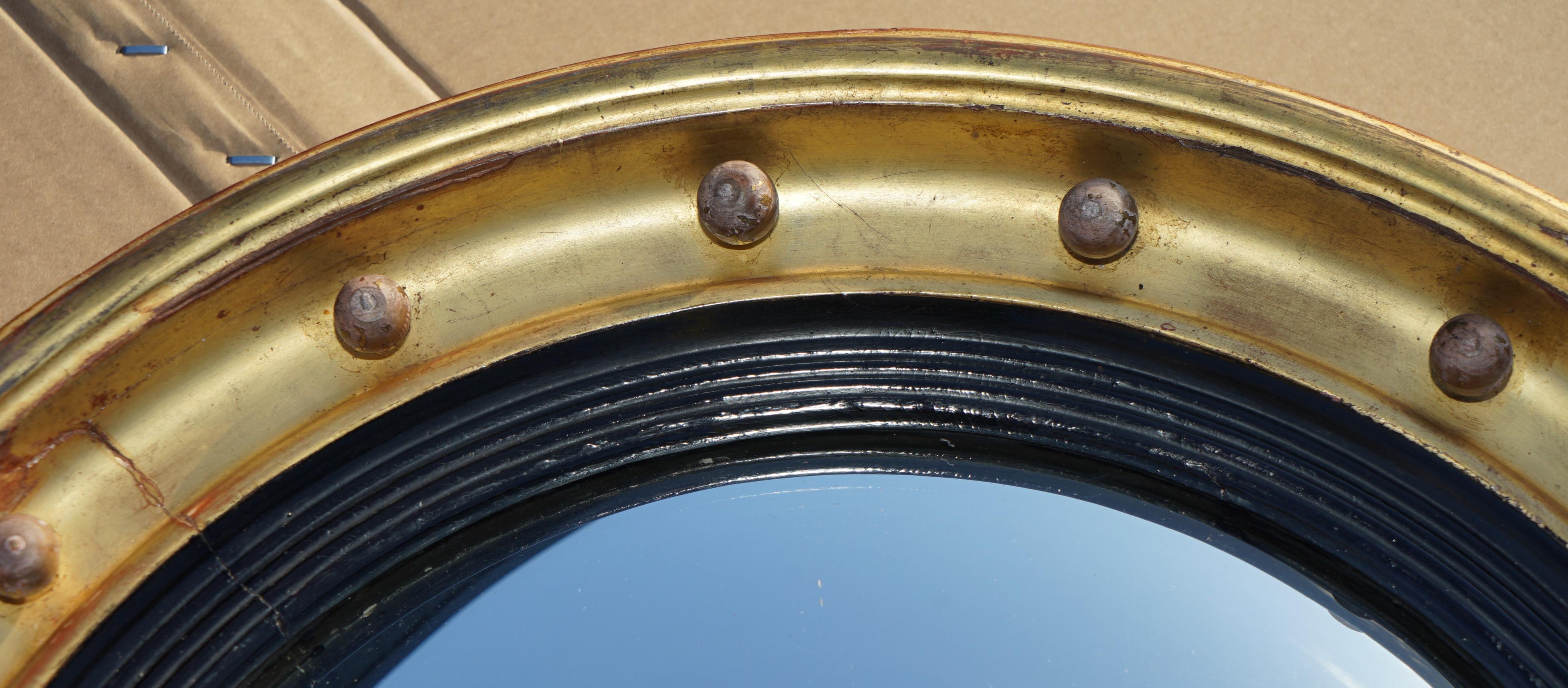 Hand-Crafted COLLECTABLE ANTIQUE REGENCY CIR 1815 GiLTWOOD FRAMED CONVEX BUTLERS WALL MIRROR For Sale