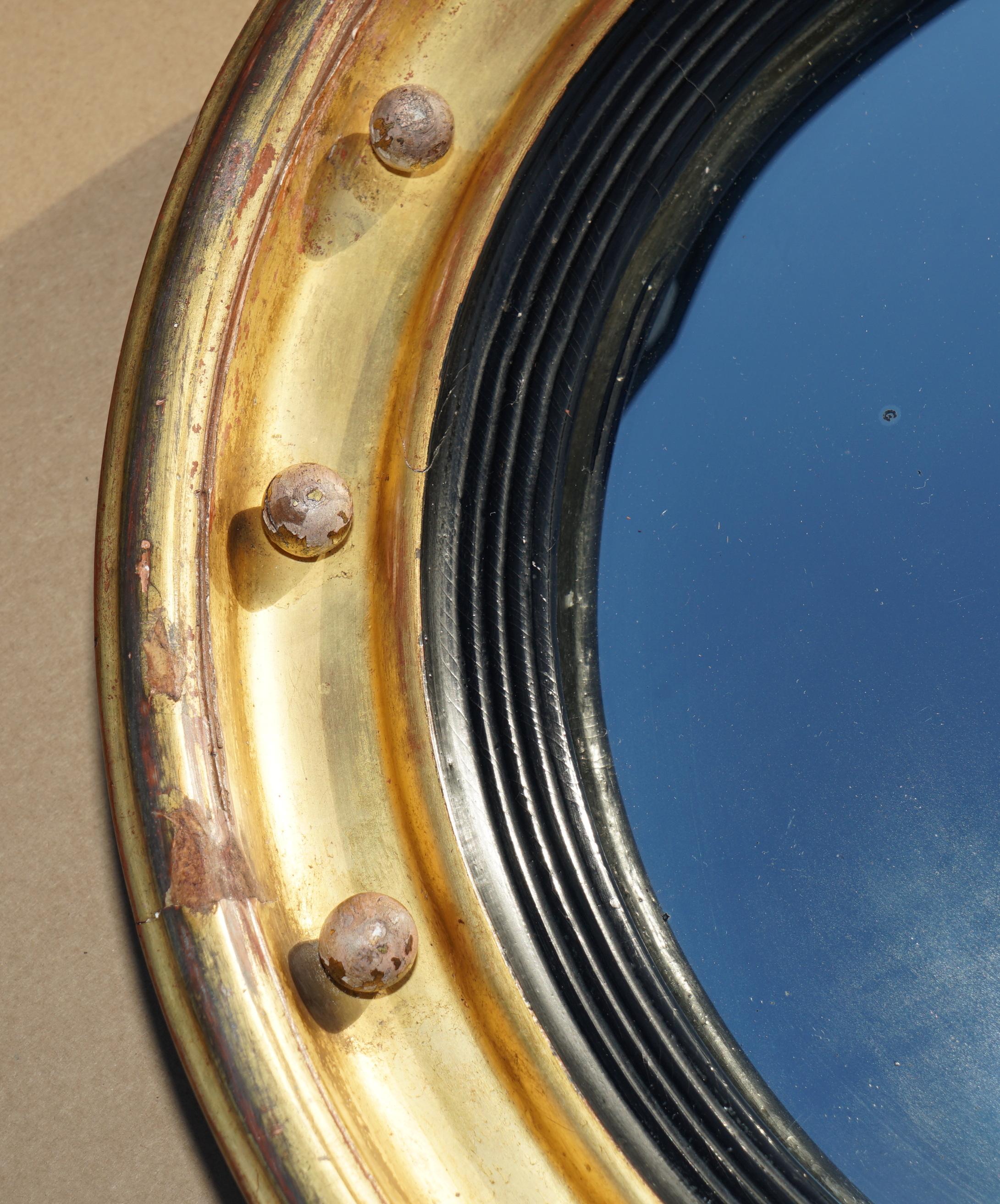COLLECTABLE ANTIQUE REGENCY CIR 1815 GiLTWOOD FRAMED CONVEX BUTLERS WALL MIRROR In Good Condition For Sale In West Sussex, Pulborough