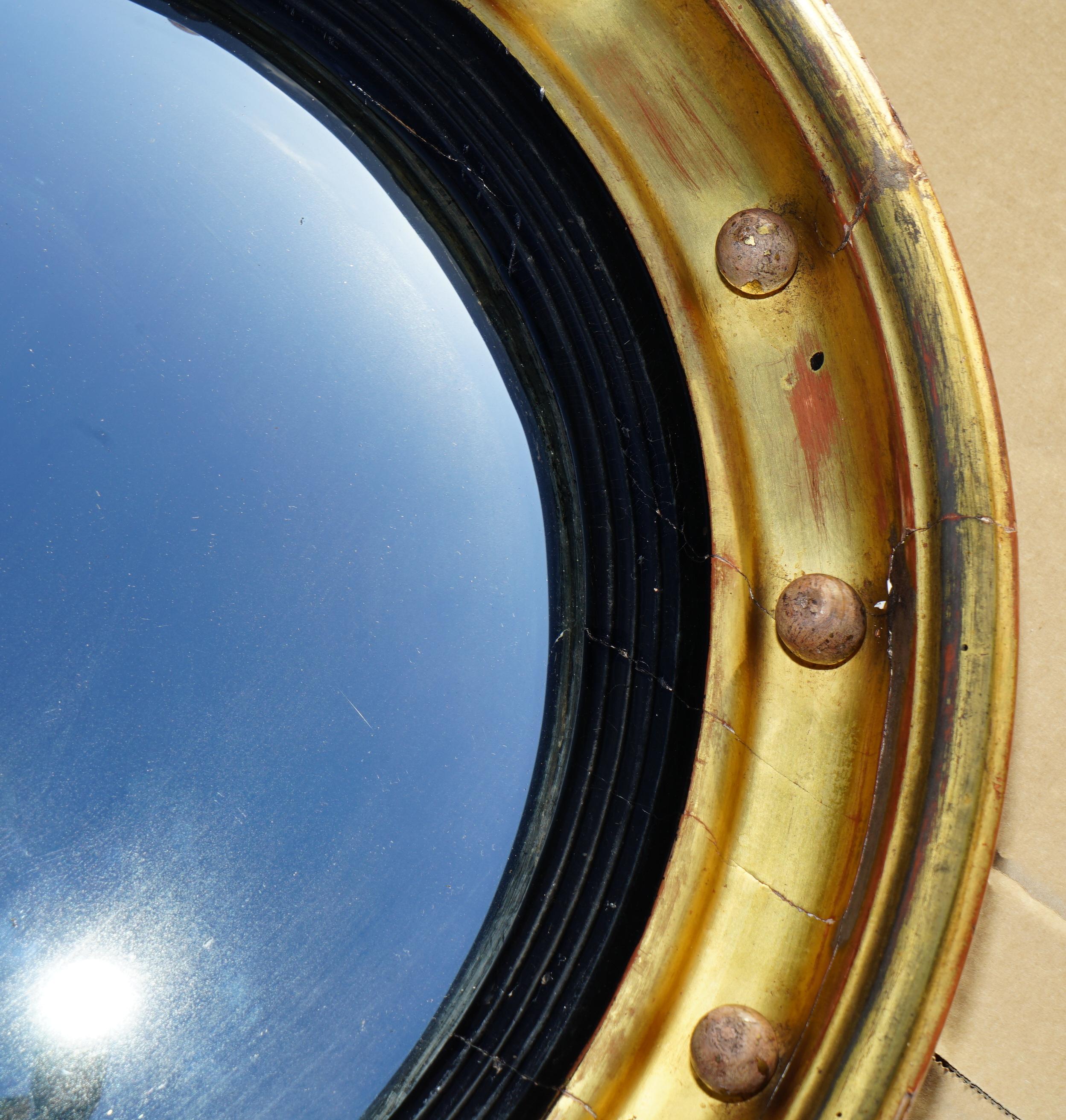 Early 19th Century COLLECTABLE ANTIQUE REGENCY CIR 1815 GiLTWOOD FRAMED CONVEX BUTLERS WALL MIRROR For Sale