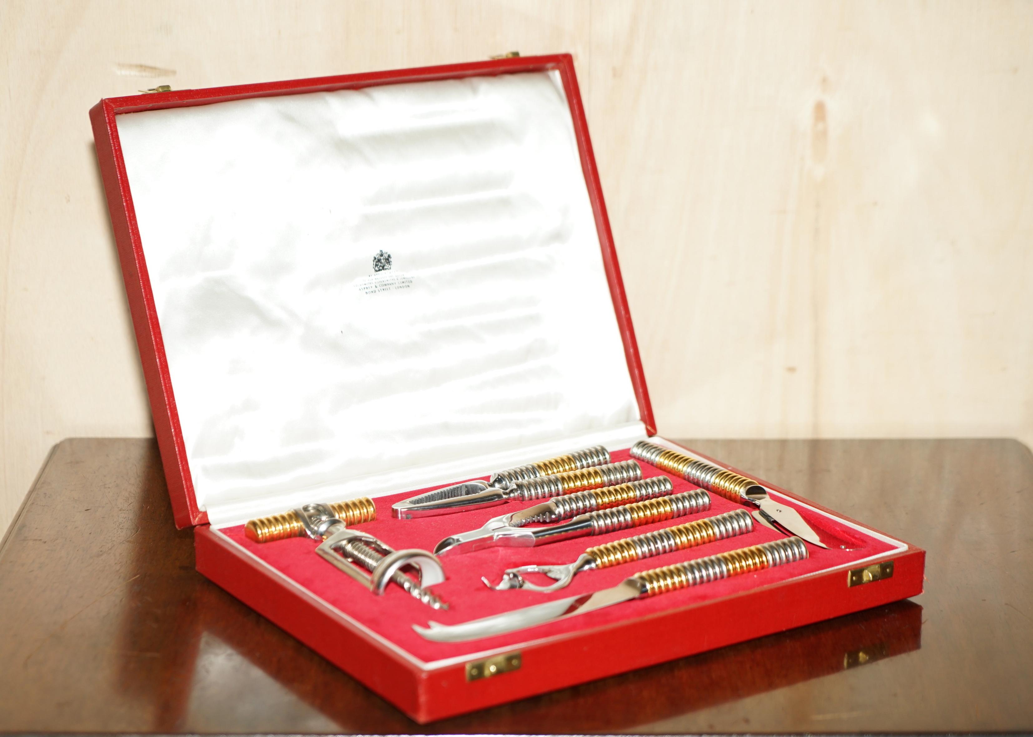 Hand-Crafted Collectable Asprey London Antique Art Deco Cheese Wine & Nut Cutlery Tool Set