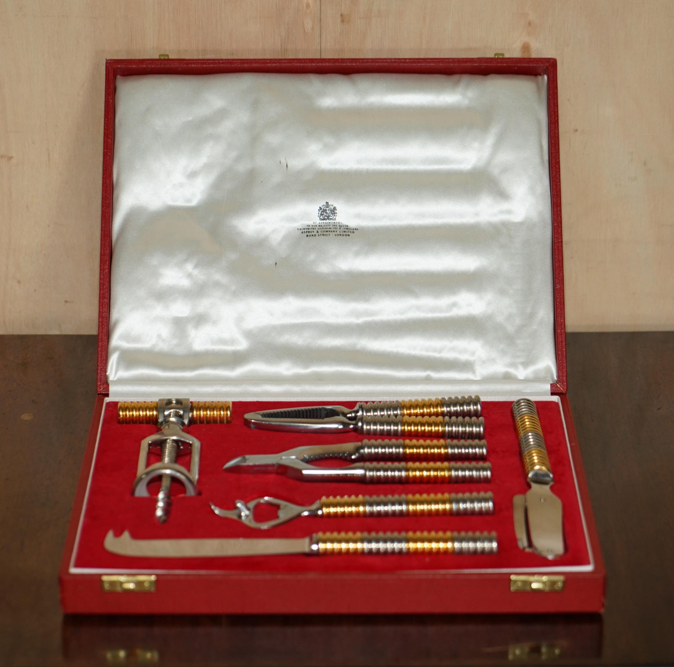 Collectable Asprey London Antique Art Deco Cheese Wine & Nut Cutlery Tool Set In Good Condition In West Sussex, Pulborough