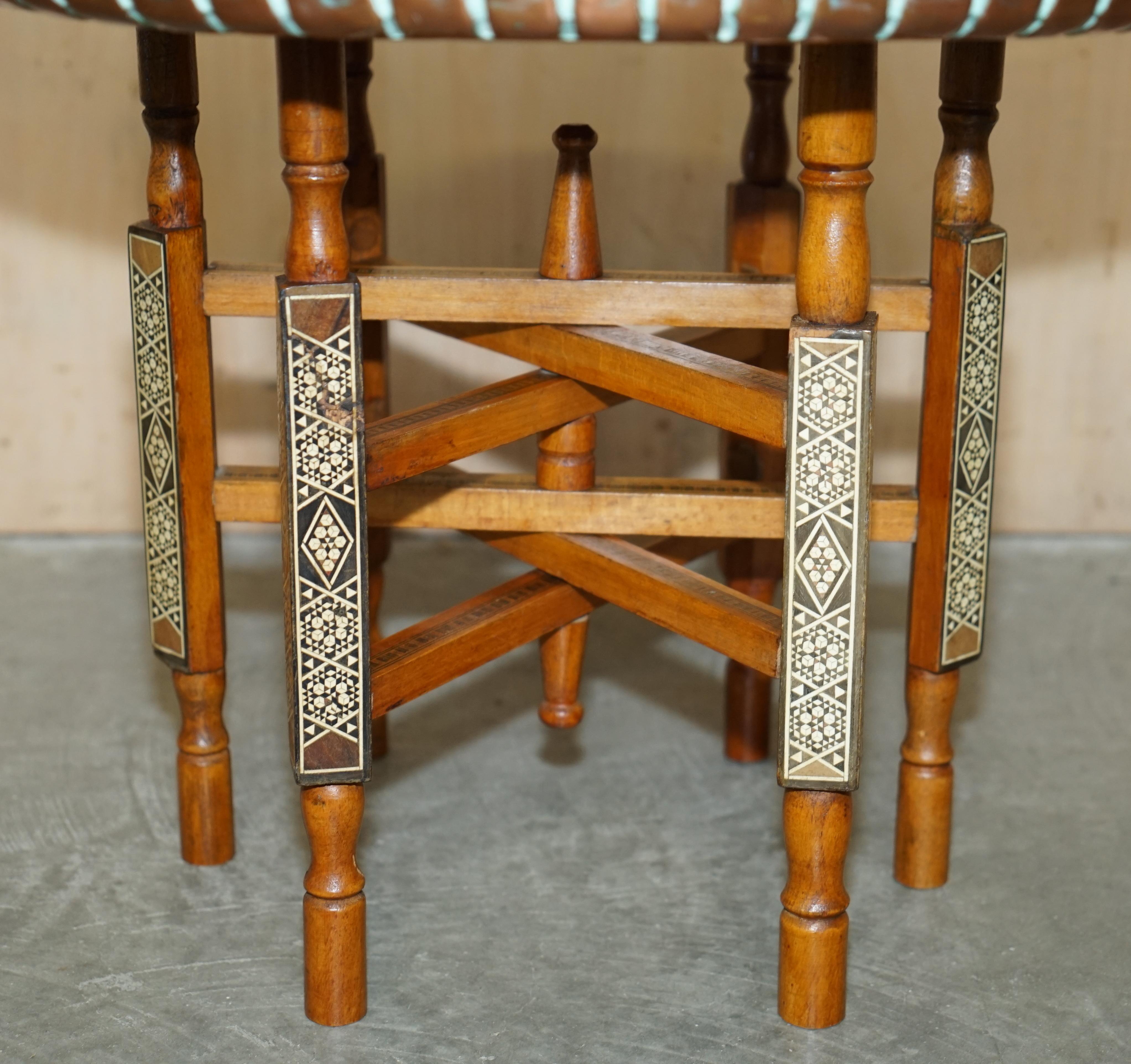 Hand-Crafted Collectable circa 1920 Persian Moroccan Brass Topped Folding Occasional Table For Sale