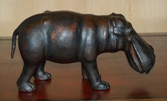 COLLECTABLE LIBERTY's LONDON OMERSA BROWN LEATHER HIPPOPOTAMUS FOOTSTOOL HIPPO