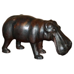 Vintage COLLECTABLE LIBERTY's LONDON OMERSA BROWN LEATHER HIPPOPOTAMUS FOOTSTOOL HIPPO