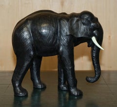 COLLECTABLE LiBERTY'S LONDON OMERSA LEATHER ELEPHANT FOOTSTOOL STOOL GLASS EYES