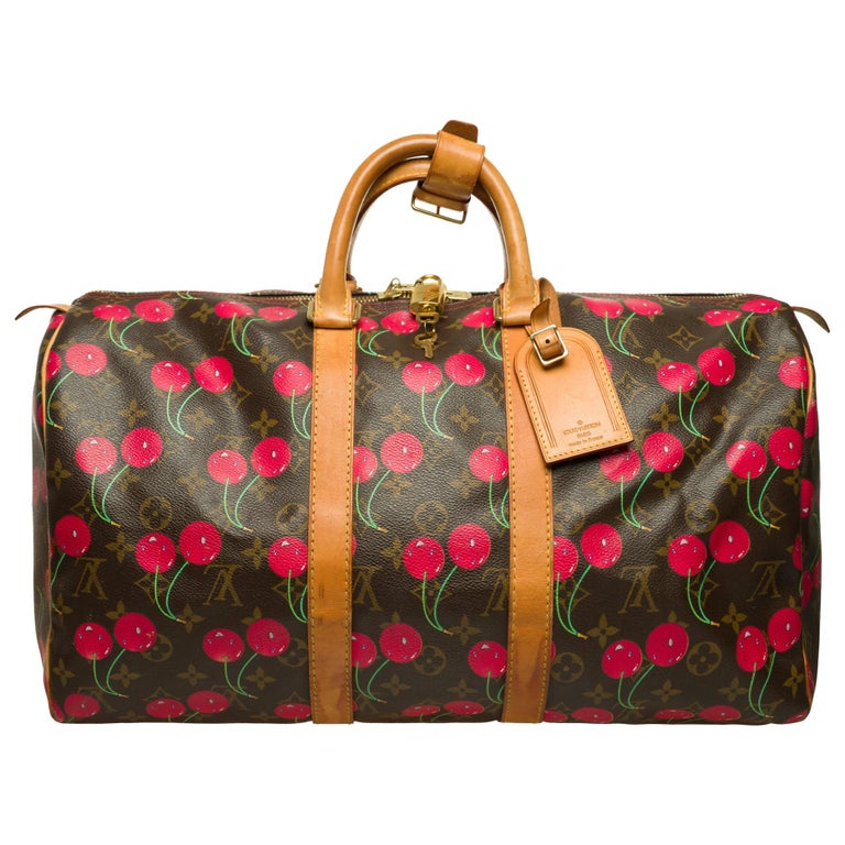 Collectable Louis Vuitton 45 Murakami Cherry travel bag in brown canvas