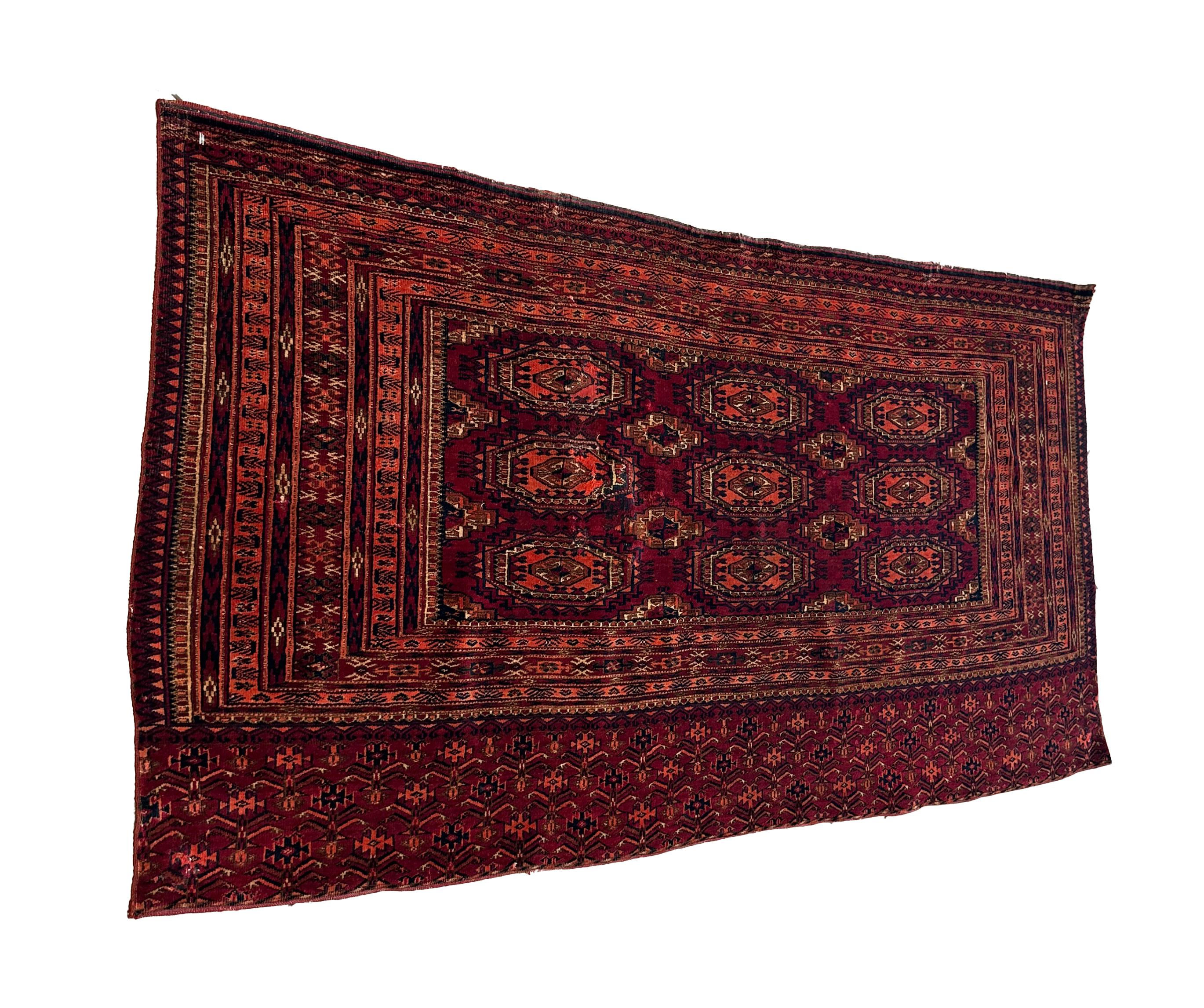 Sammlerstück, alter persischer Akzentteppich in roten Farbtönen 2,7x5 (Handgeknüpft) im Angebot